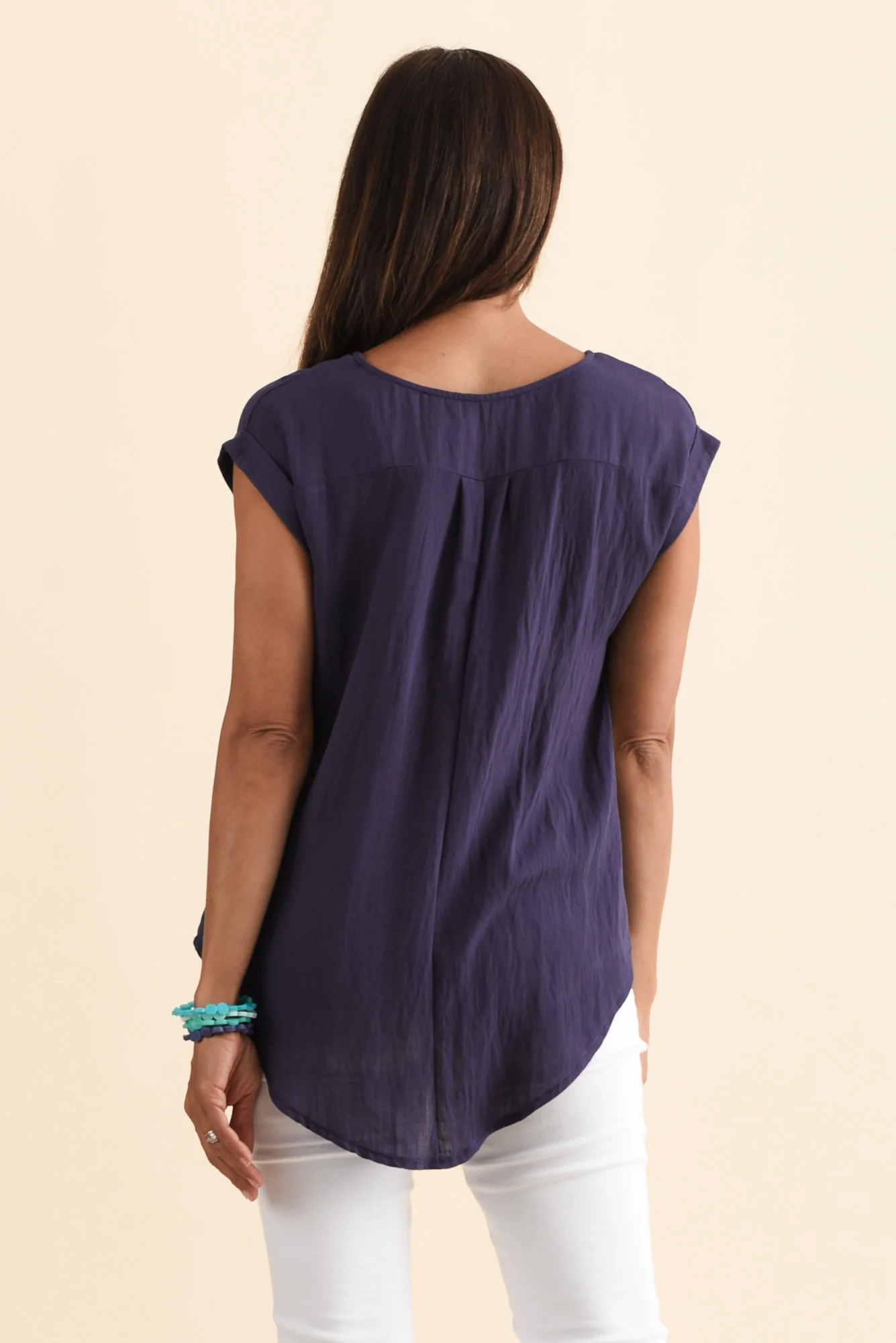 Aiden Navy Linen Blend Pocket Top - Image 4