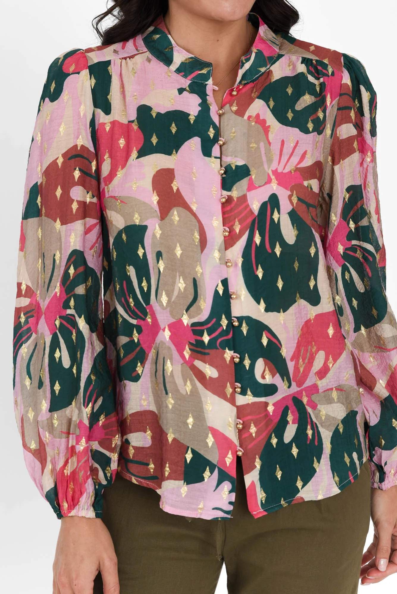 Alaina Pink Floral Button Blouse - Image 3