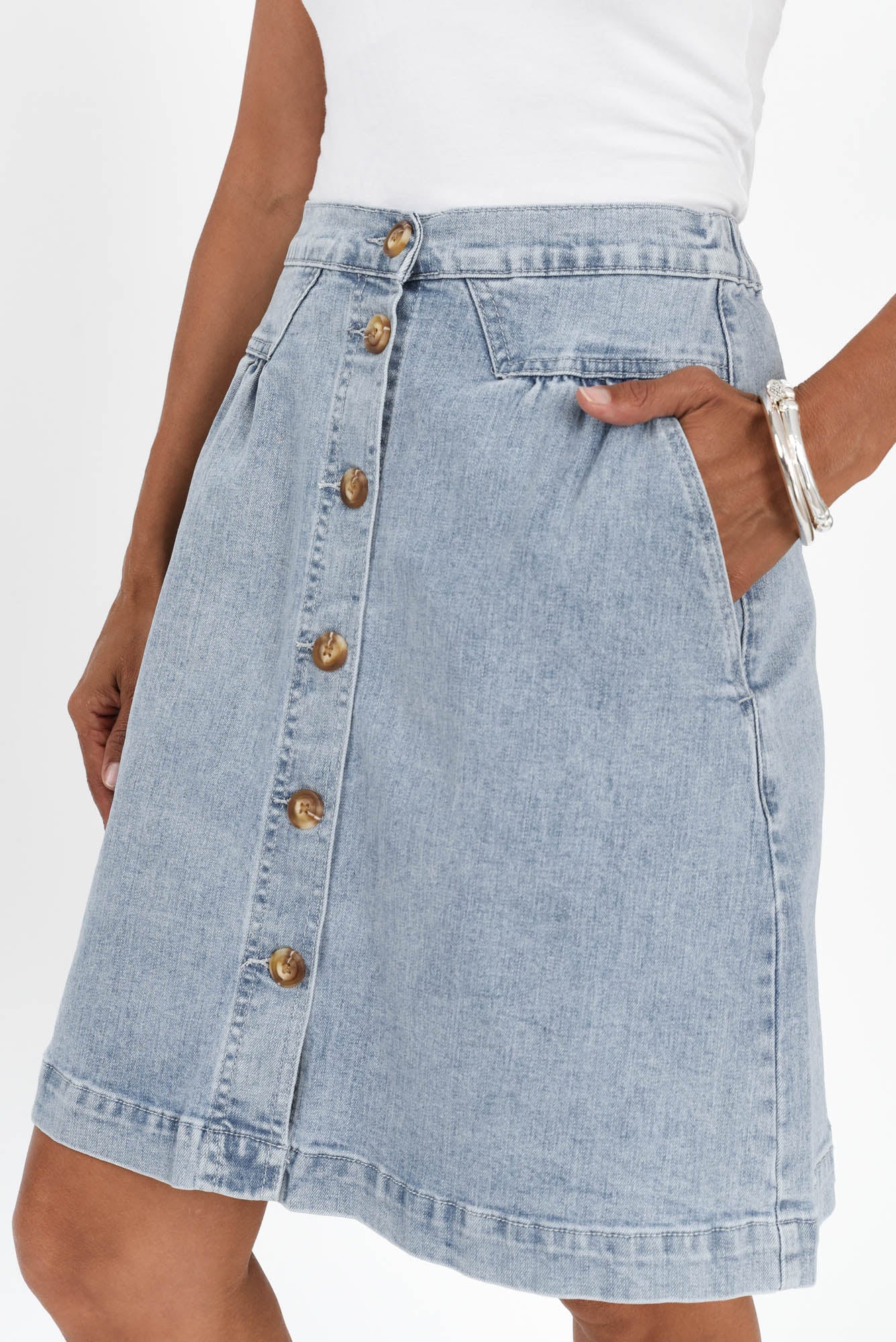 Amanda Vintage Blue Stretch Denim Skirt - Image 7