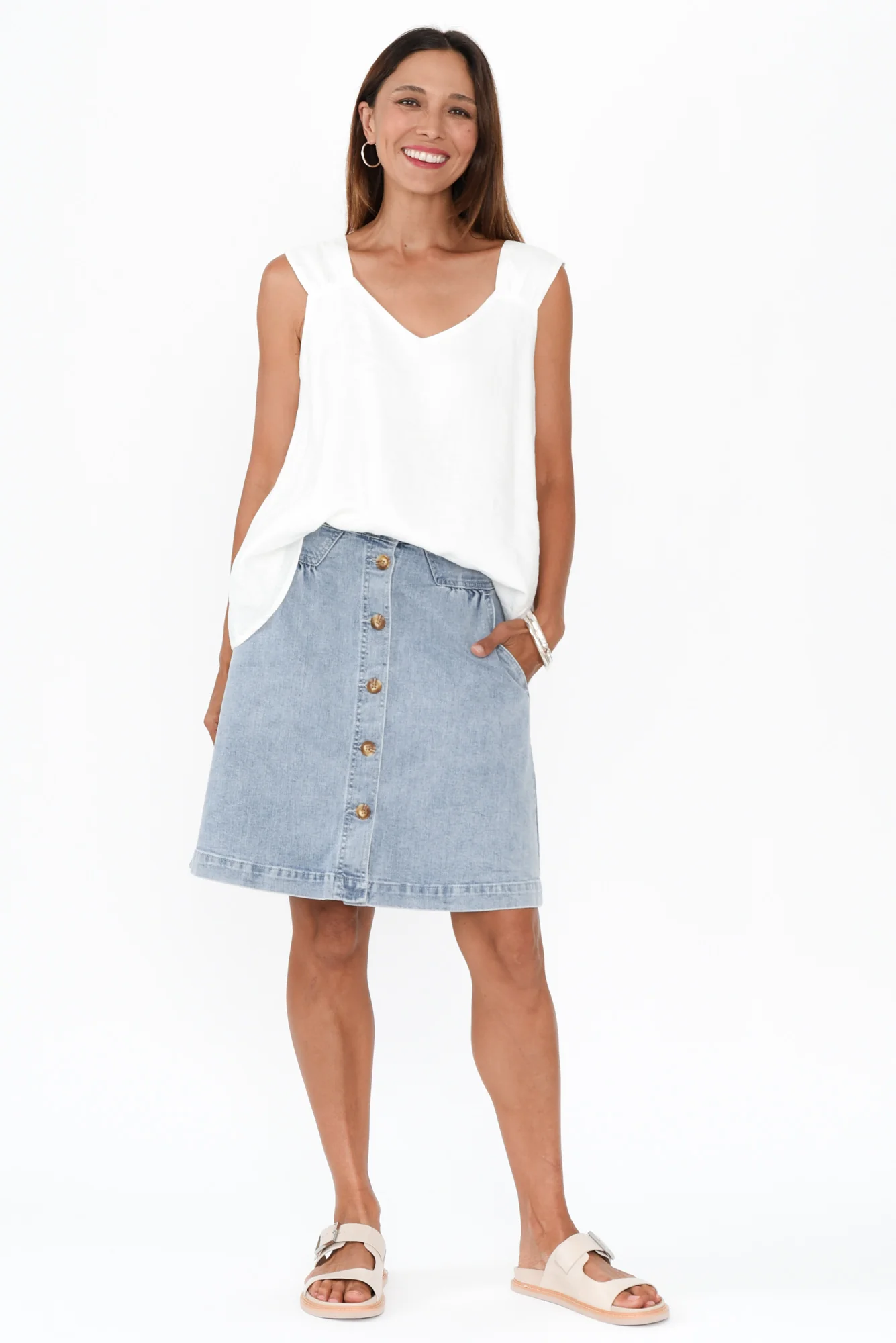 Amanda Vintage Blue Stretch Denim Skirt - Image 8