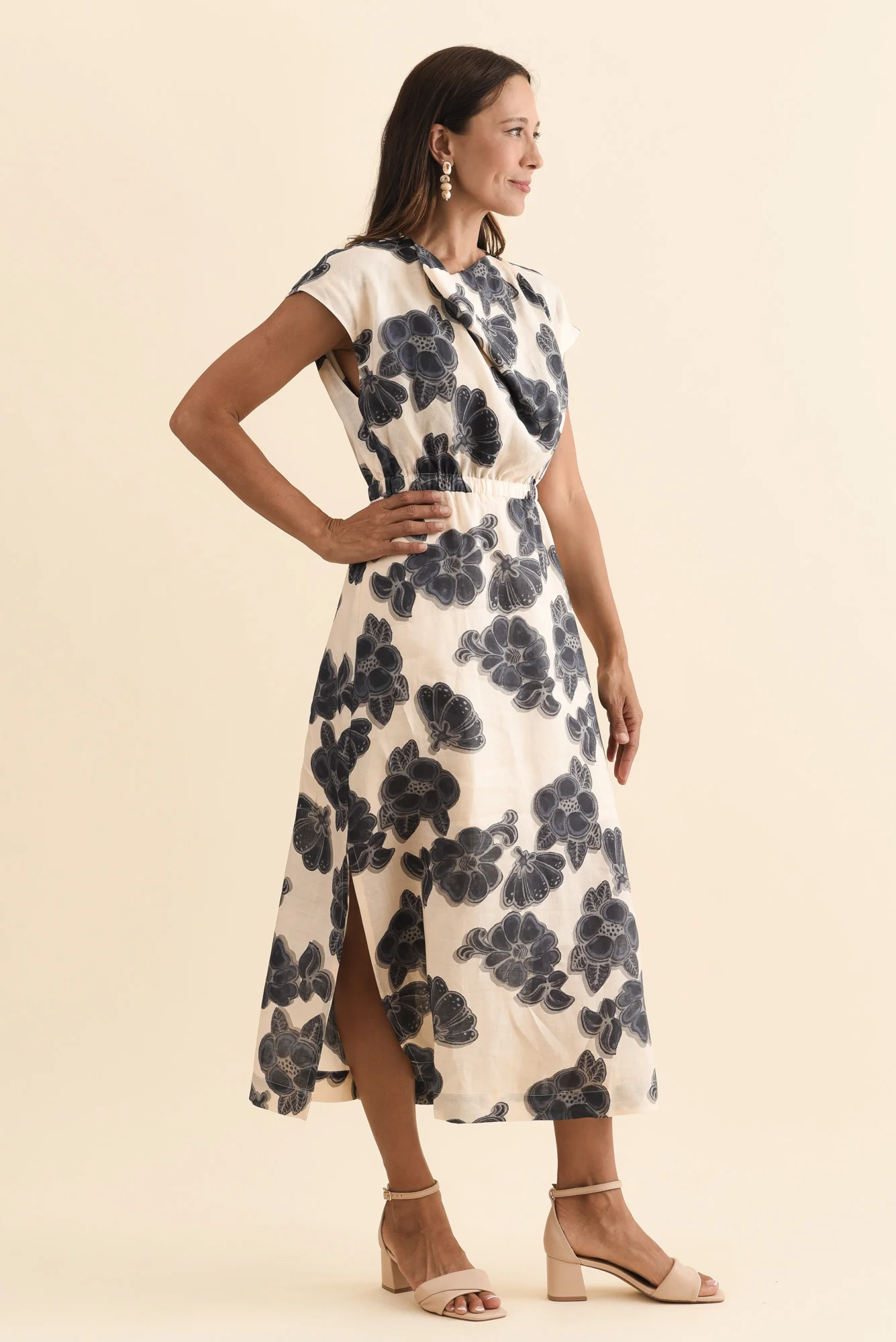 Amara Ivory Floral Drape Dress - Image 3