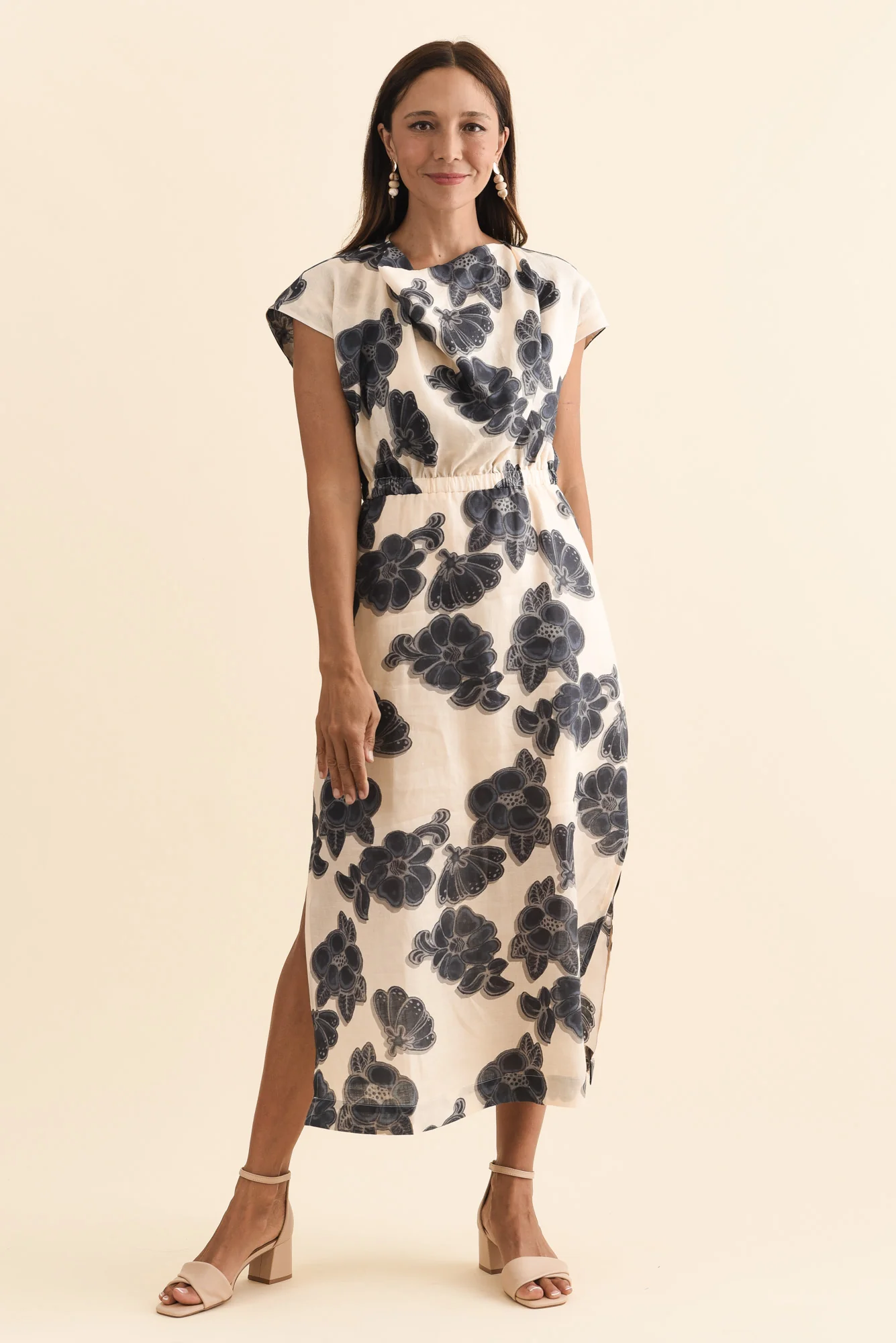 Amara Ivory Floral Drape Dress - Image 6