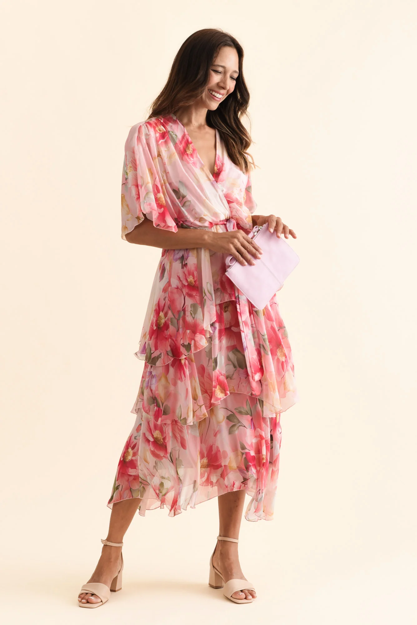 Amelie Pink Floral Silk Layer Dress - Image 3
