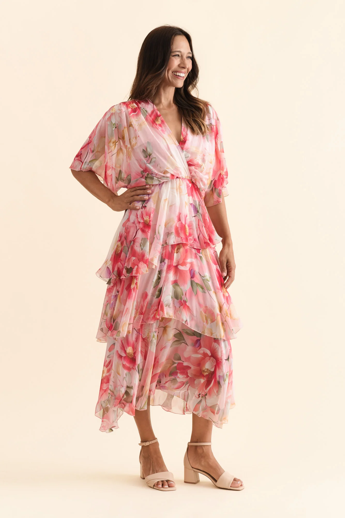 Amelie Pink Floral Silk Layer Dress - Image 4