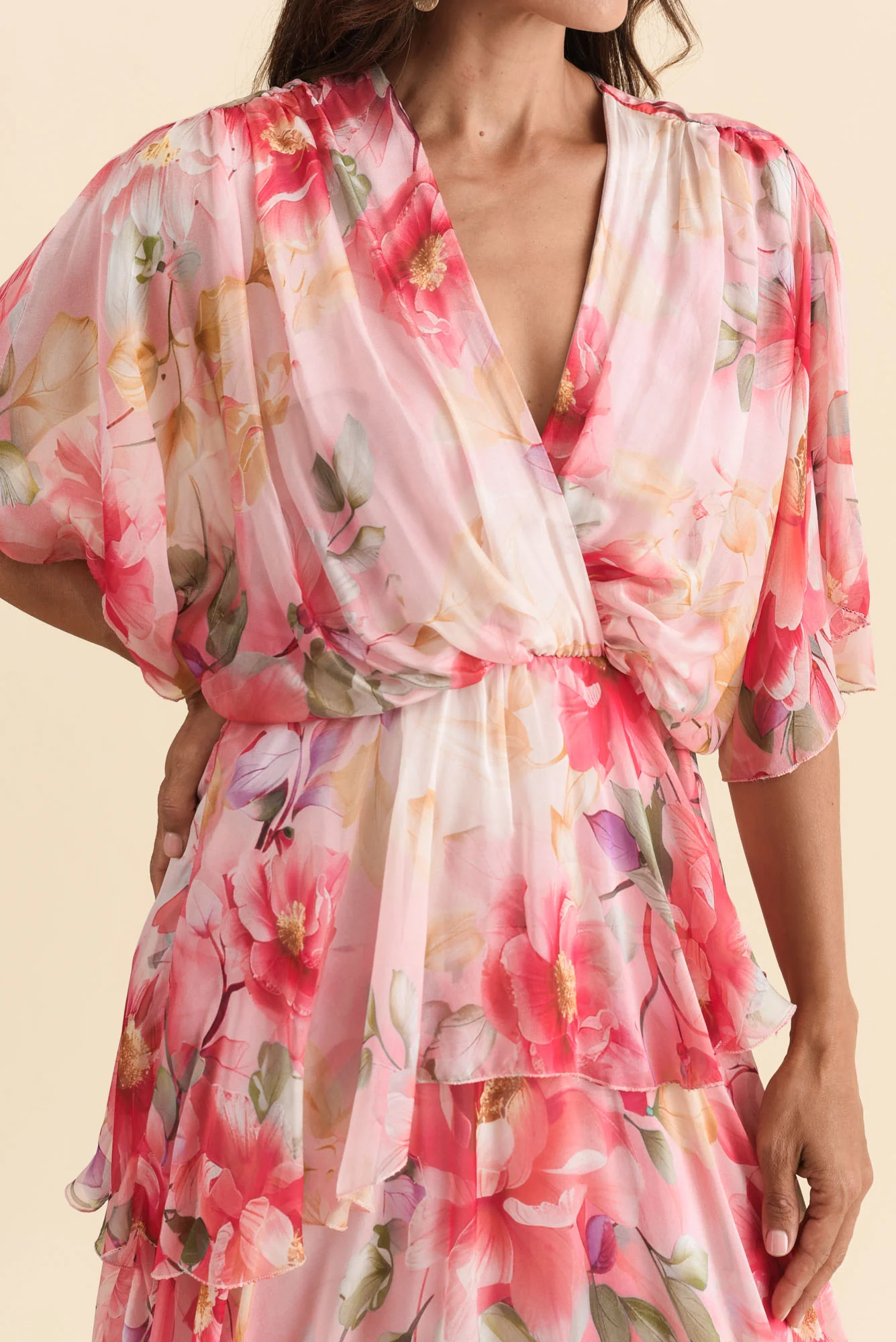 Amelie Pink Floral Silk Layer Dress - Image 6