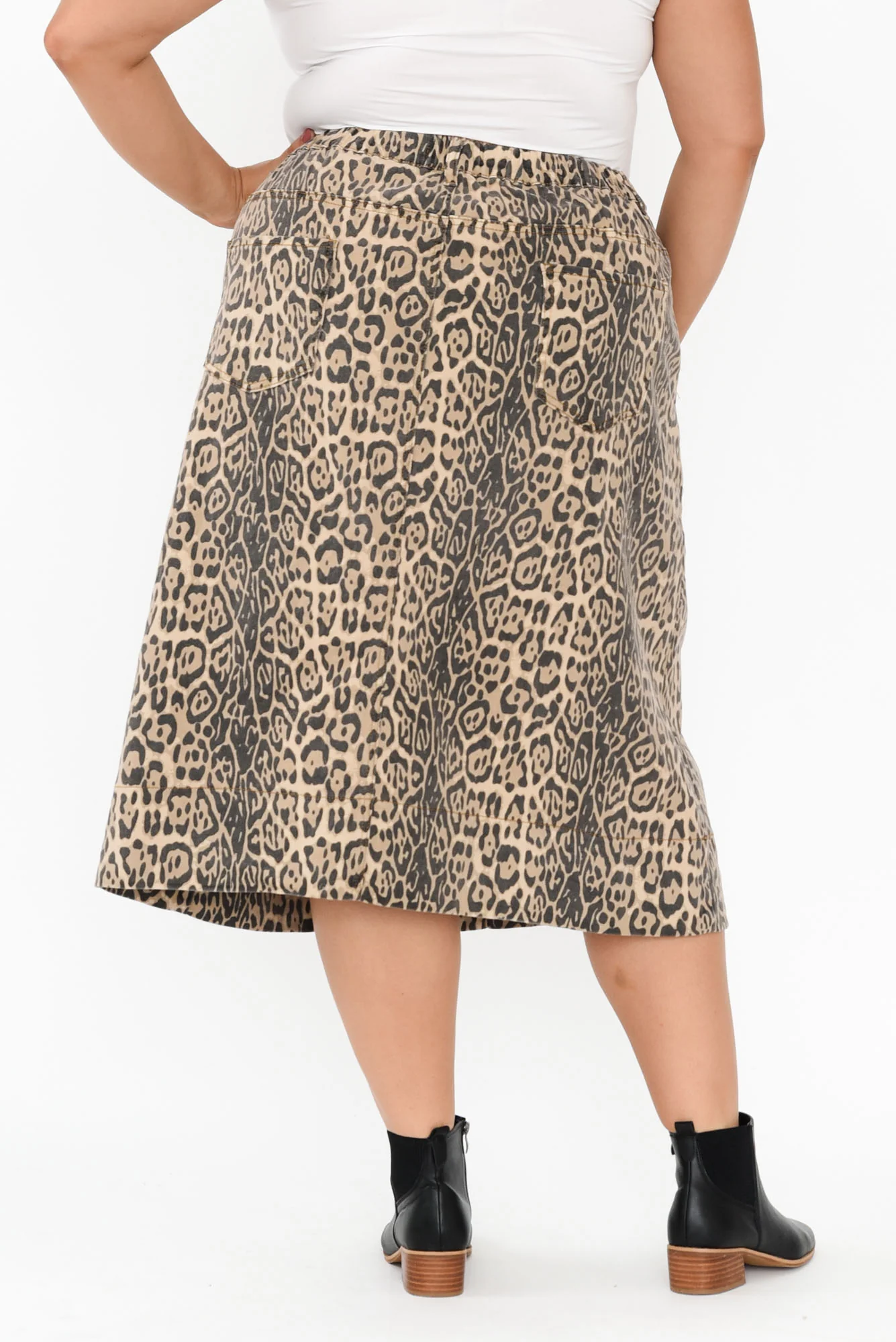 Astra Brown Leopard Denim Midi Skirt - Image 11