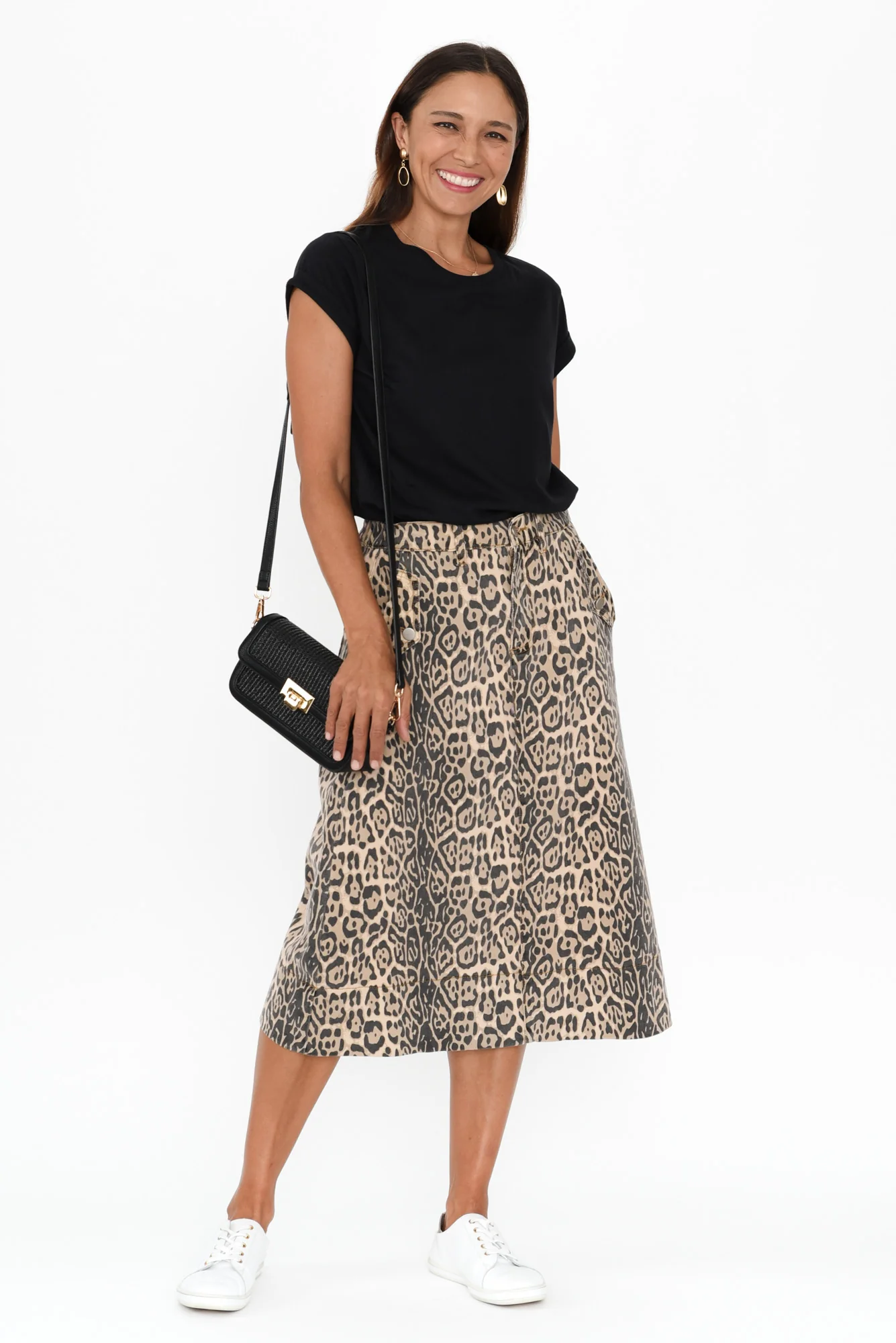 Astra Brown Leopard Denim Midi Skirt - Image 3