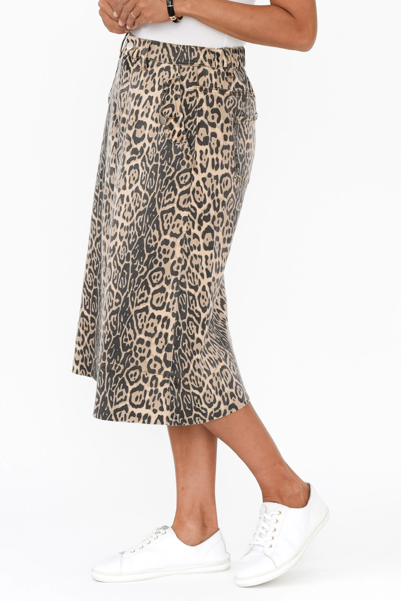 Astra Brown Leopard Denim Midi Skirt - Image 4