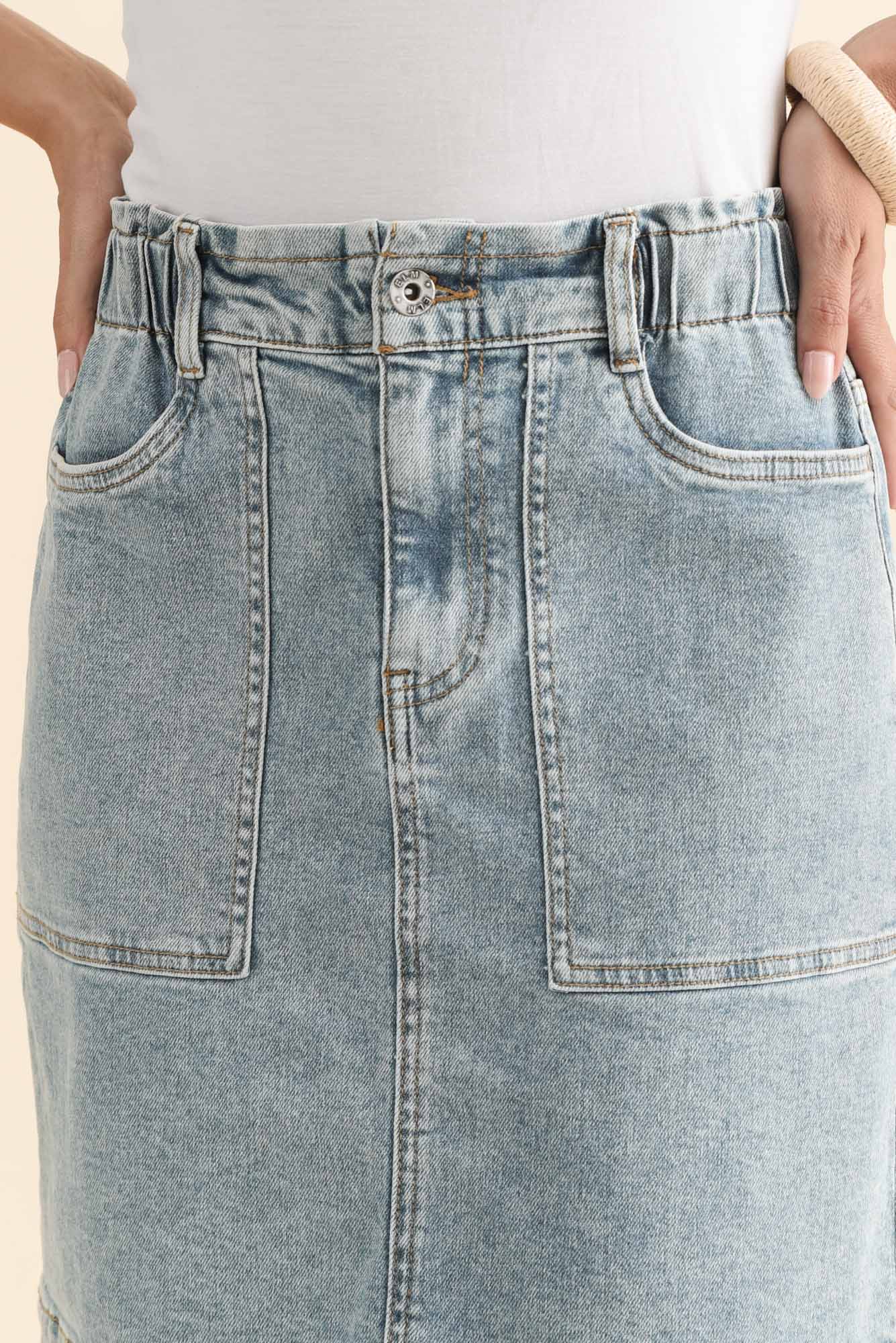 Atlas Blue Denim Stretch Skirt - Image 5