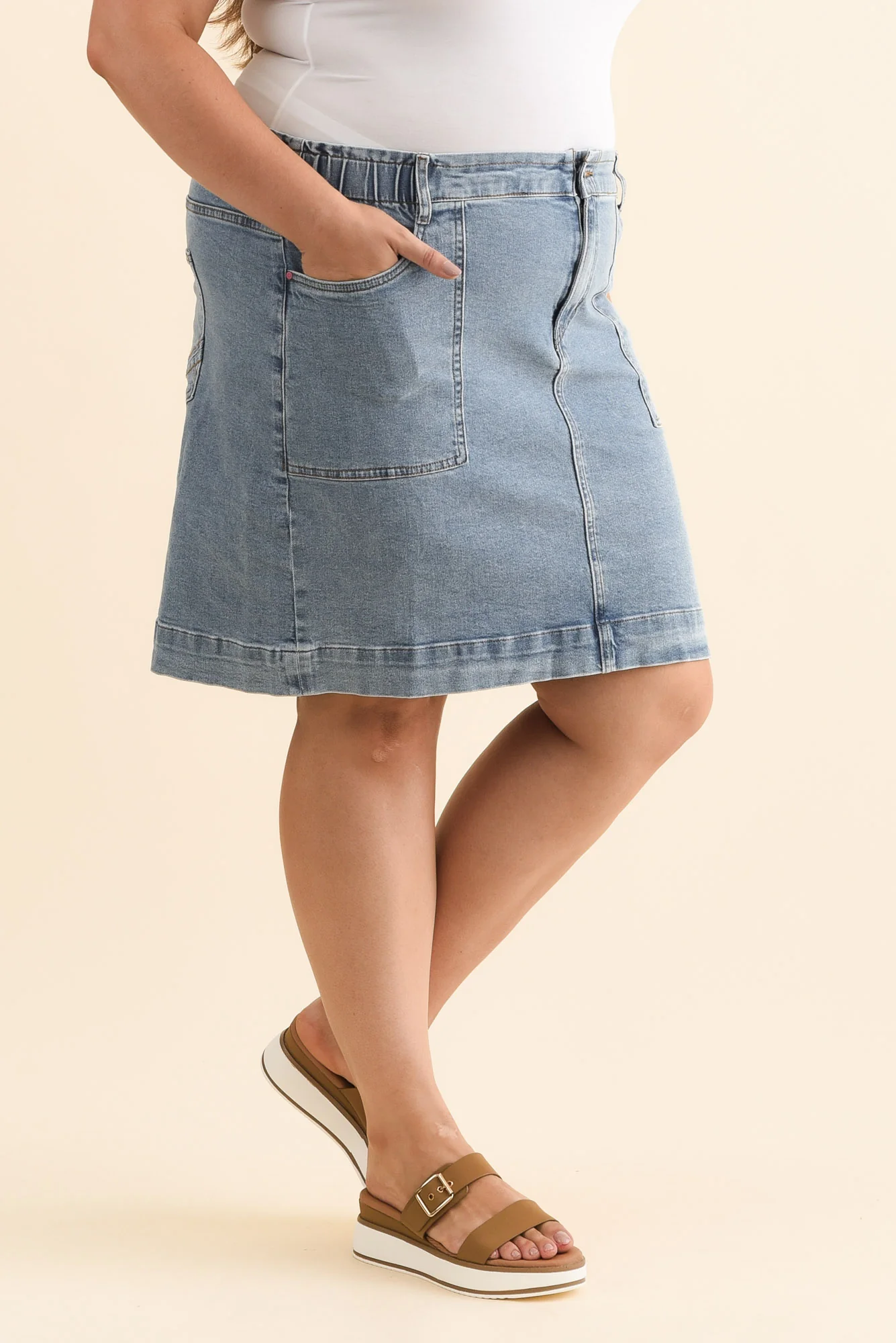 Atlas Blue Denim Stretch Skirt - Image 9