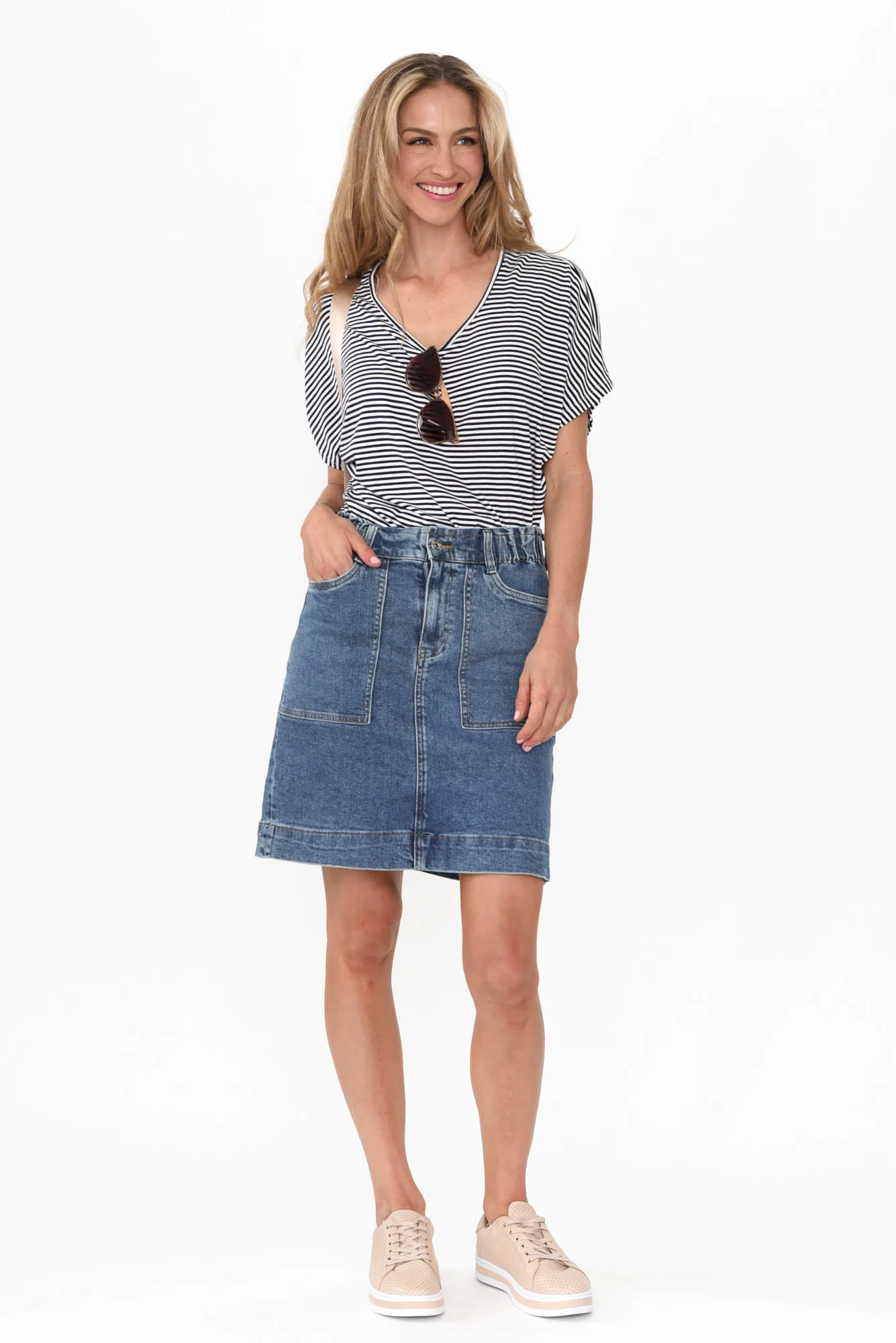 Atlas Dark Blue Denim Stretch Skirt - Image 3