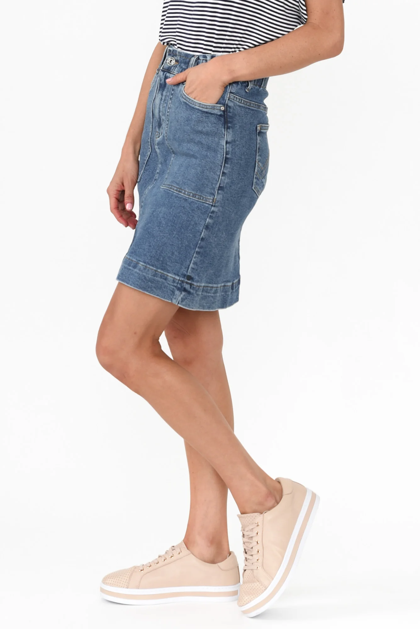 Atlas Dark Blue Denim Stretch Skirt - Image 5