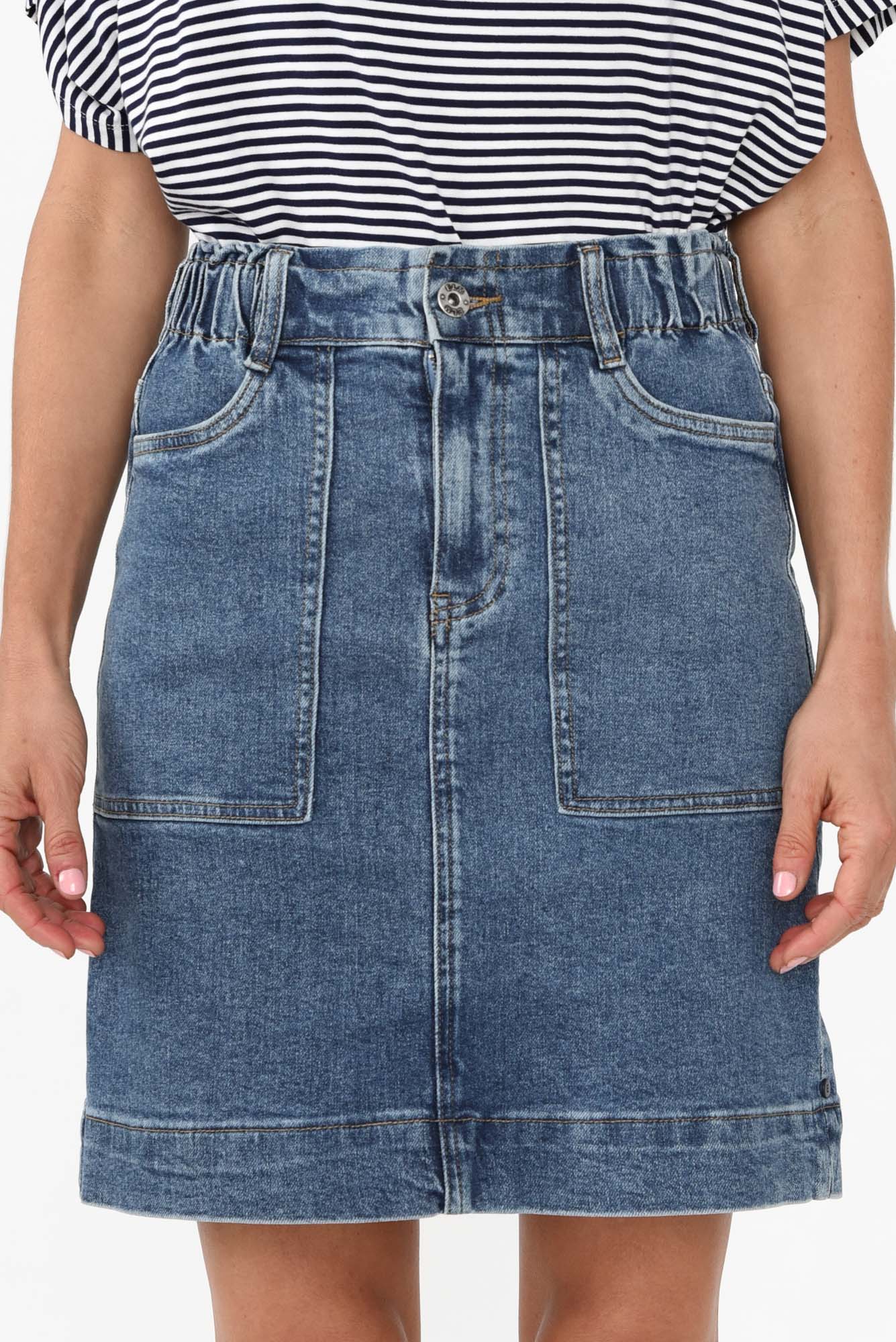 Atlas Dark Blue Denim Stretch Skirt - Image 7