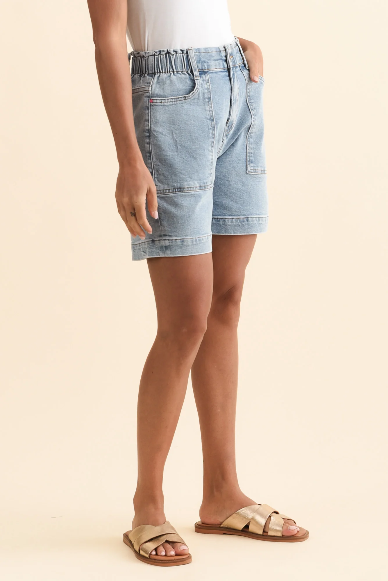 Atlas Light Blue Denim Stretch Shorts - Image 4