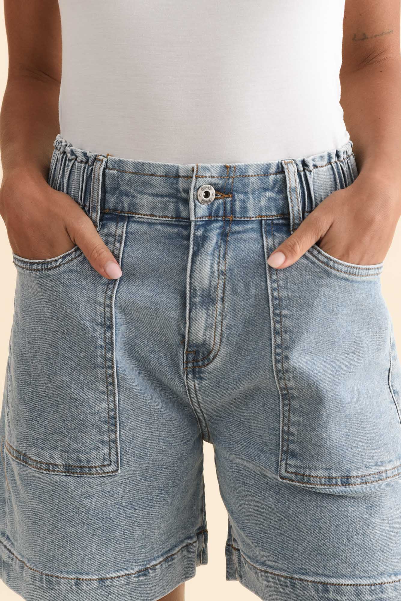 Atlas Light Blue Denim Stretch Shorts - Image 6