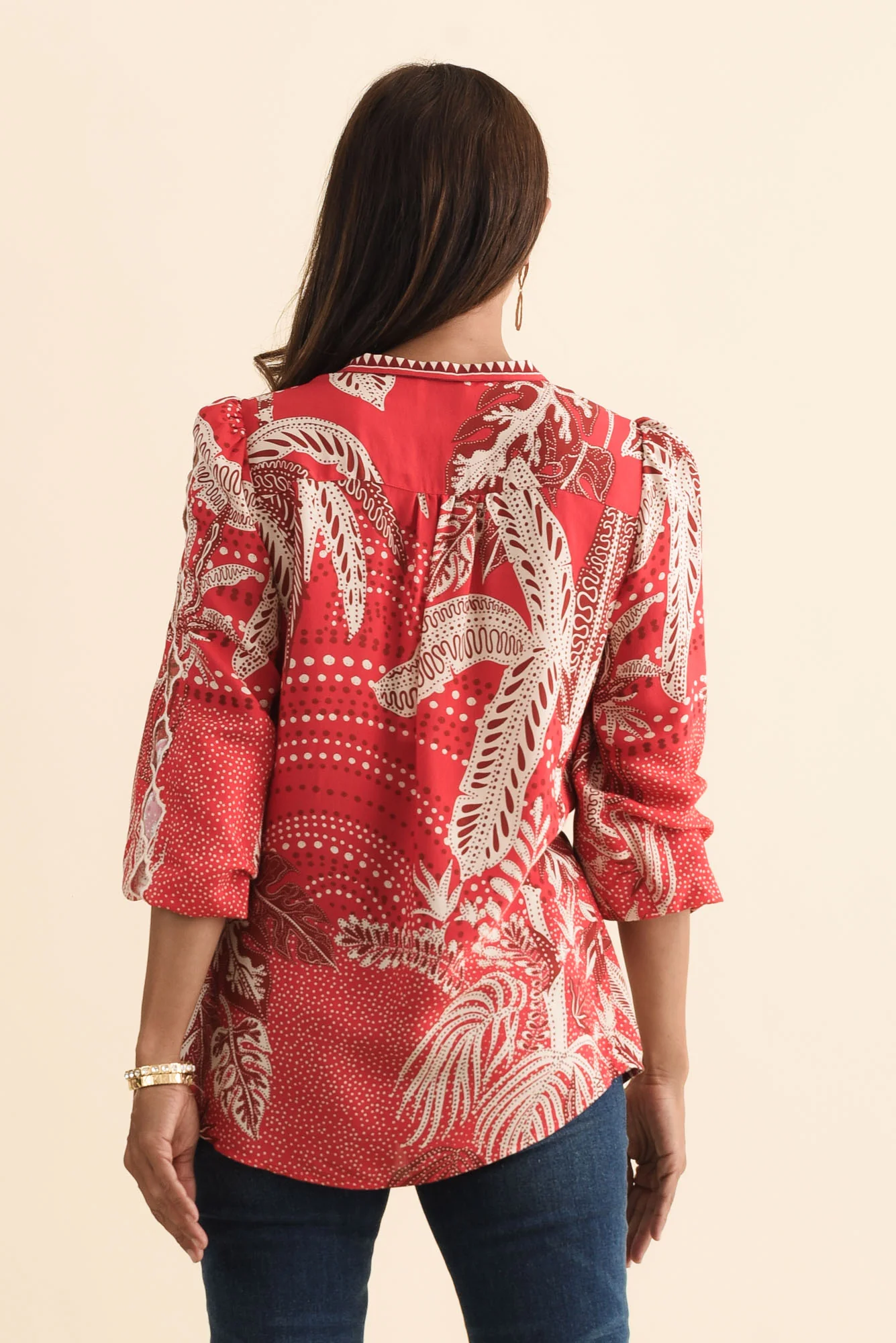 Audrey Red Palm Embroidered Blouse - Image 4