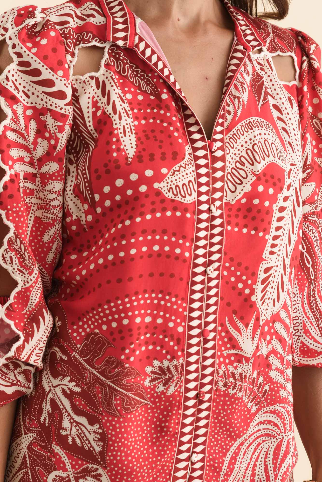 Audrey Red Palm Embroidered Blouse - Image 5