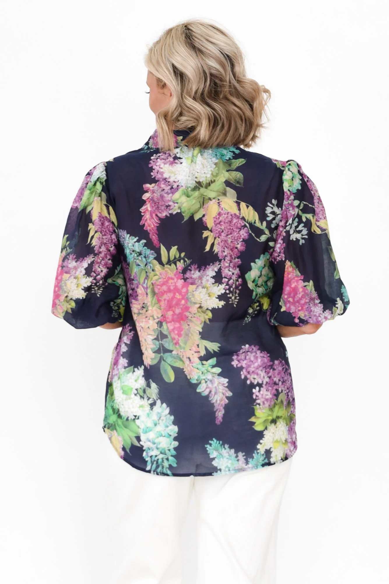 Bahia Navy Wisteria Cotton Silk Top - Image 5