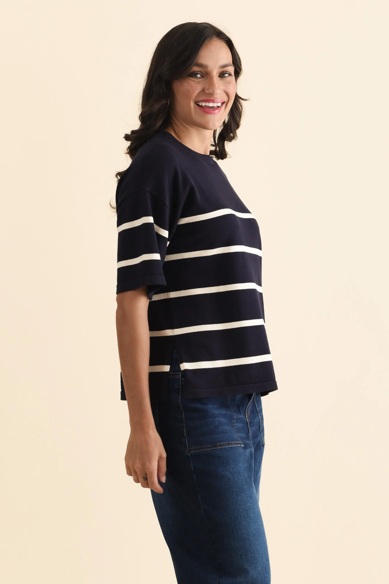 Bailey Navy Stripe Boxy Sweat - Image 3