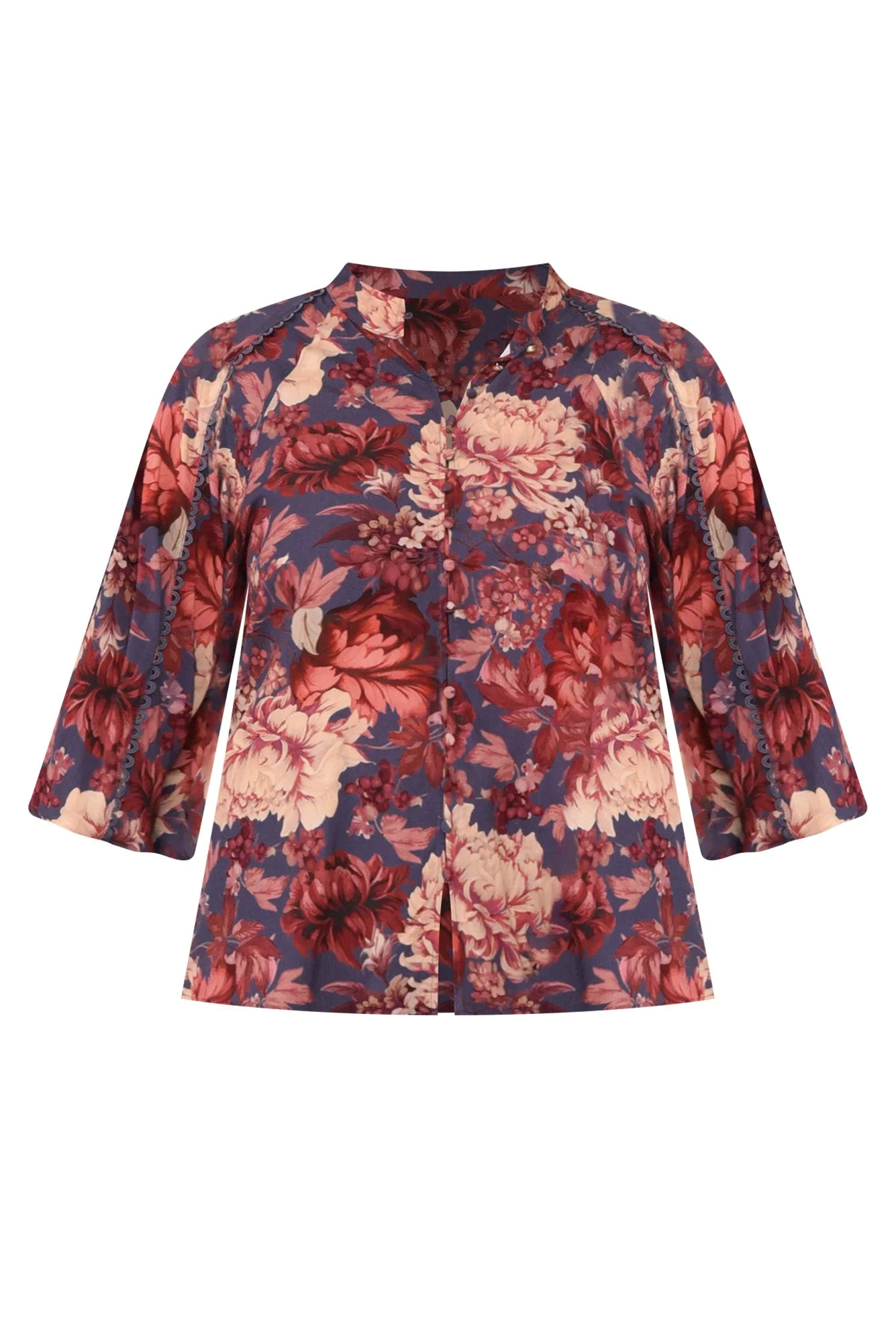 Berry Kiss Red Floral Linen Blend Blouse - Image 3