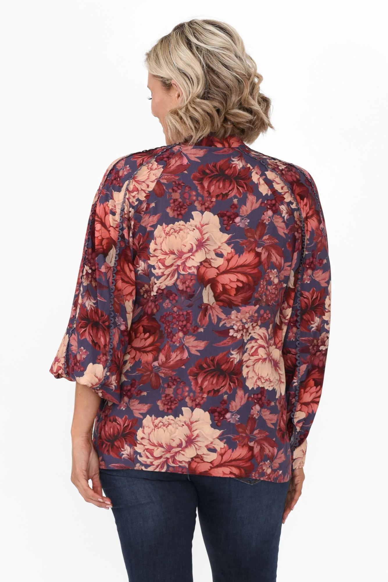 Berry Kiss Red Floral Linen Blend Blouse - Image 5