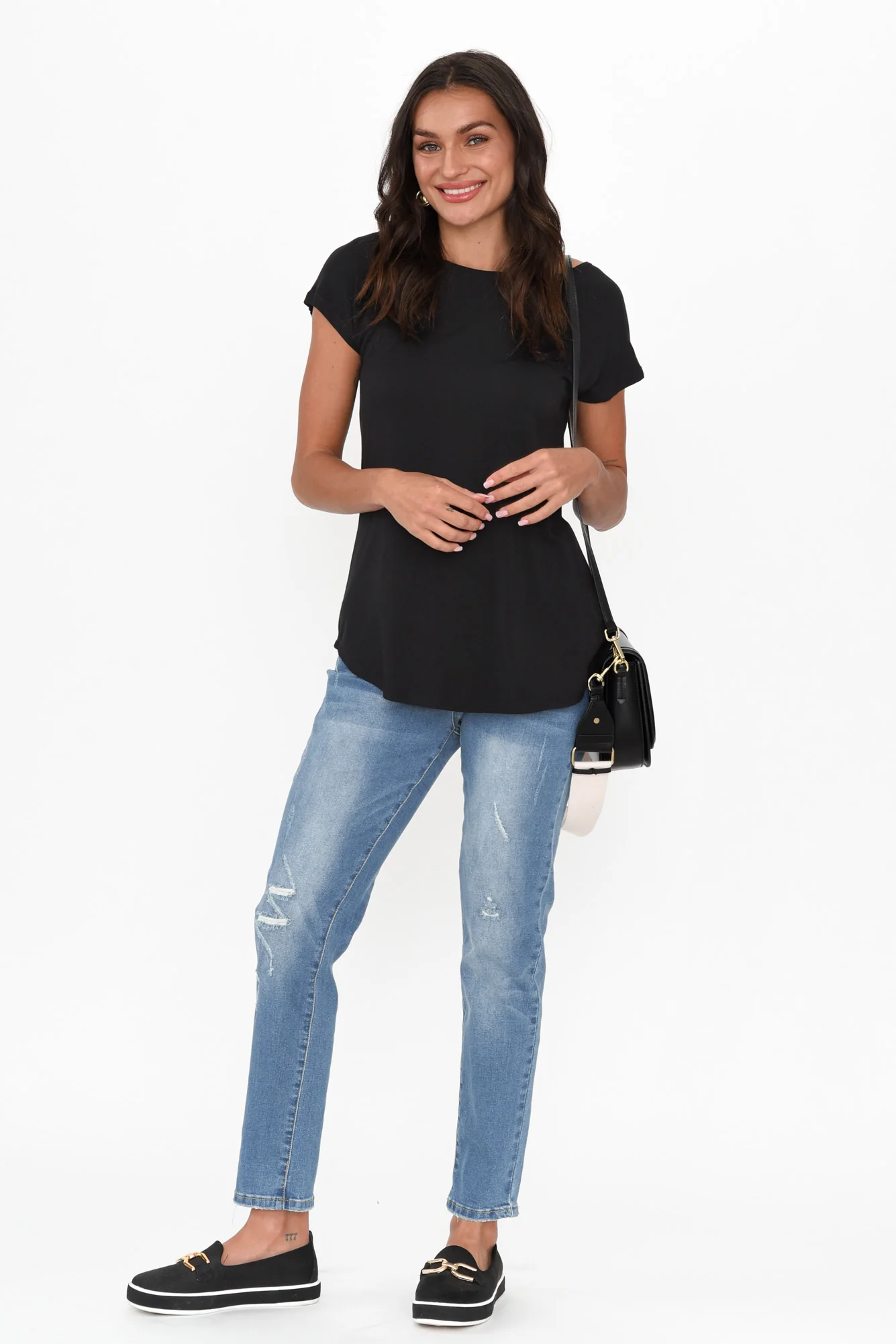 Pia Black Bamboo Boatneck Tee - Image 3