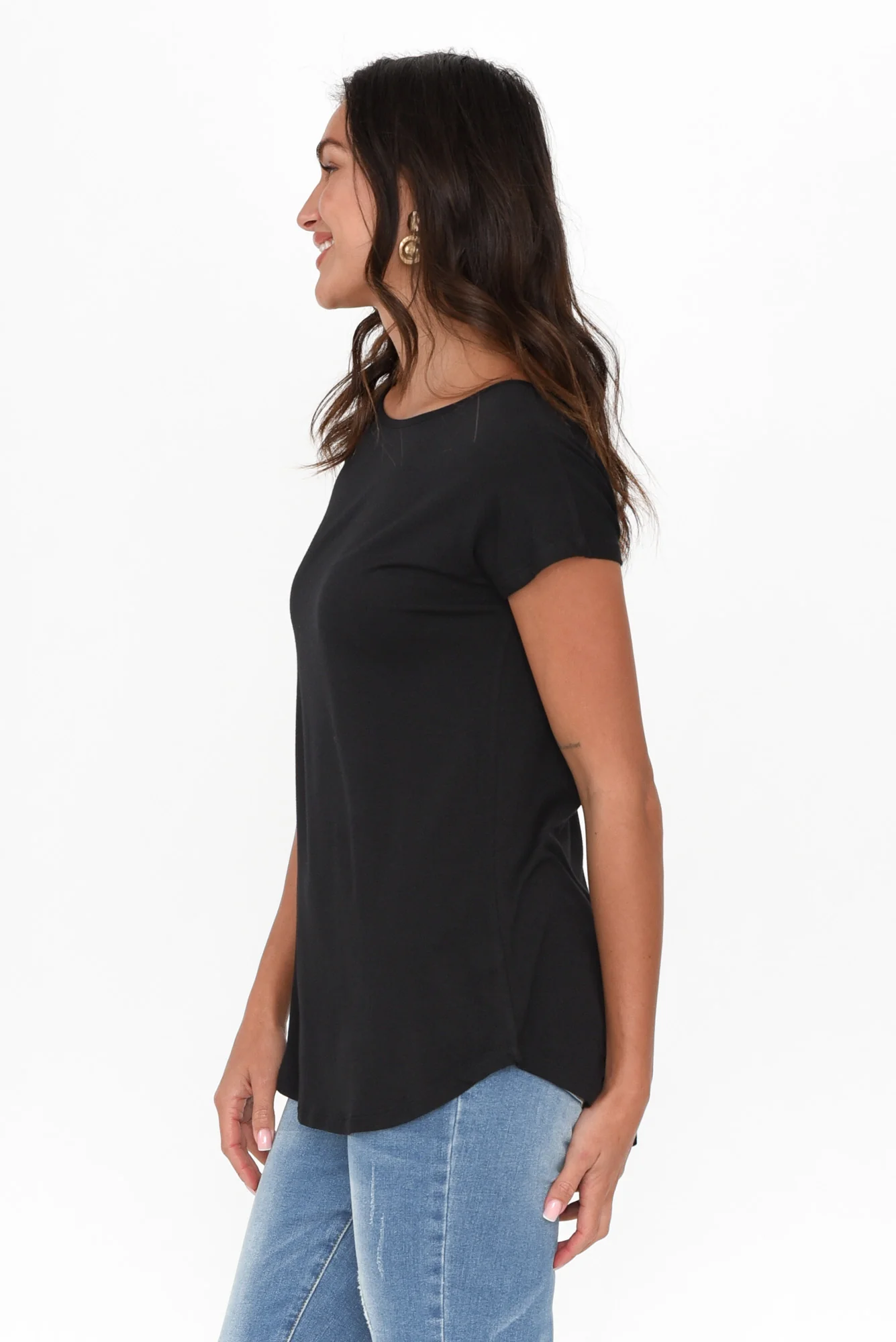 Pia Black Bamboo Boatneck Tee - Image 4