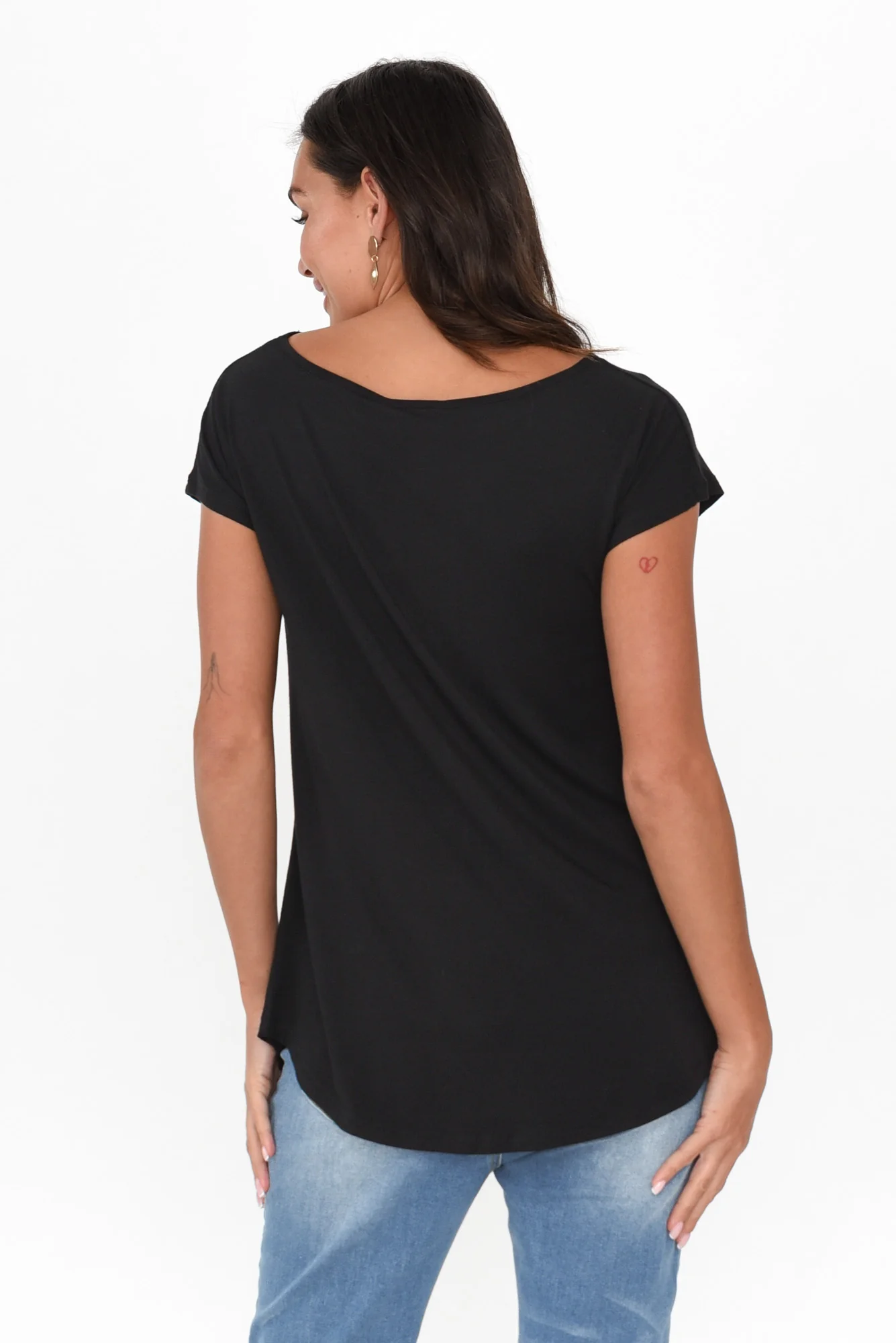Pia Black Bamboo Boatneck Tee - Image 5