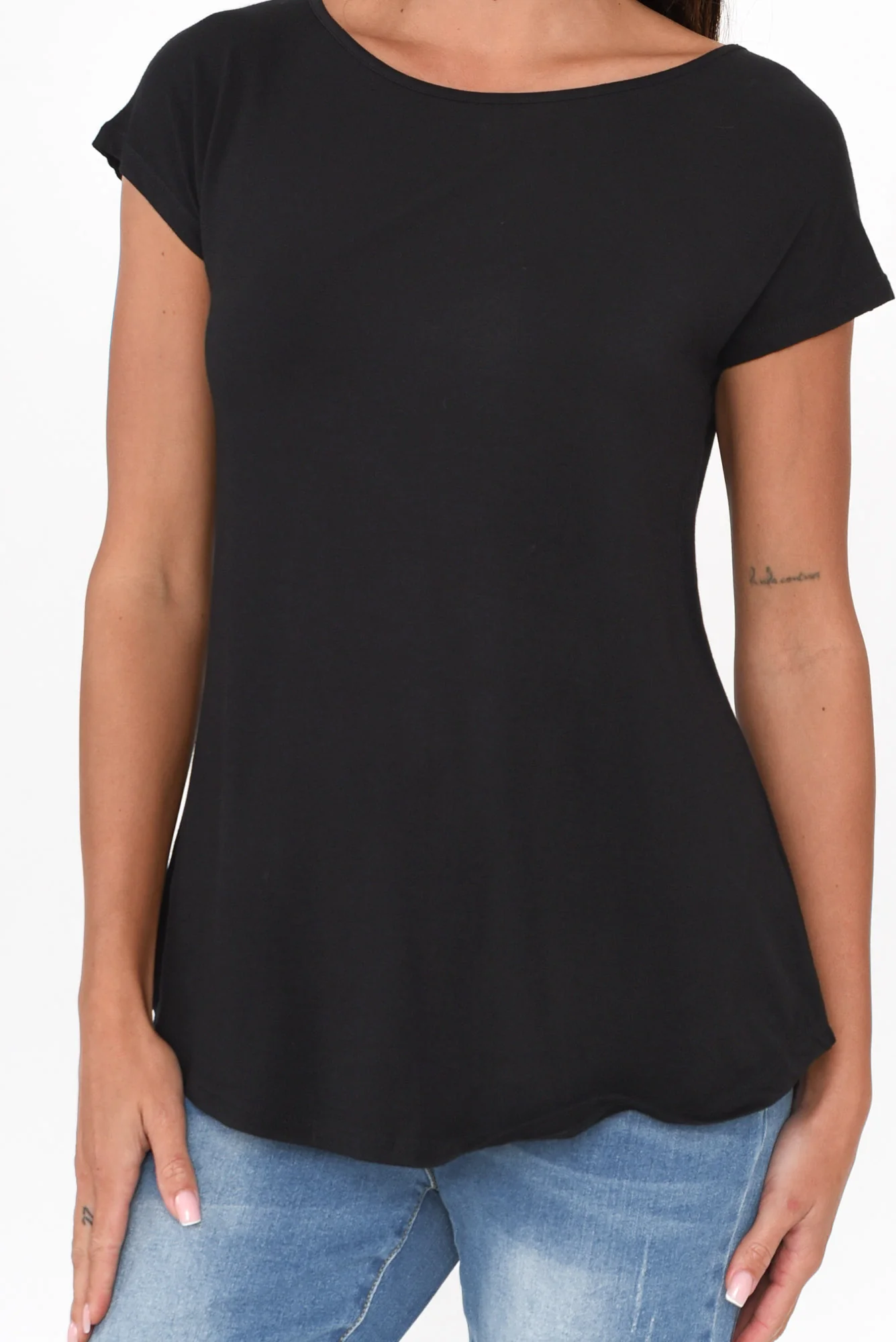 Pia Black Bamboo Boatneck Tee - Image 6