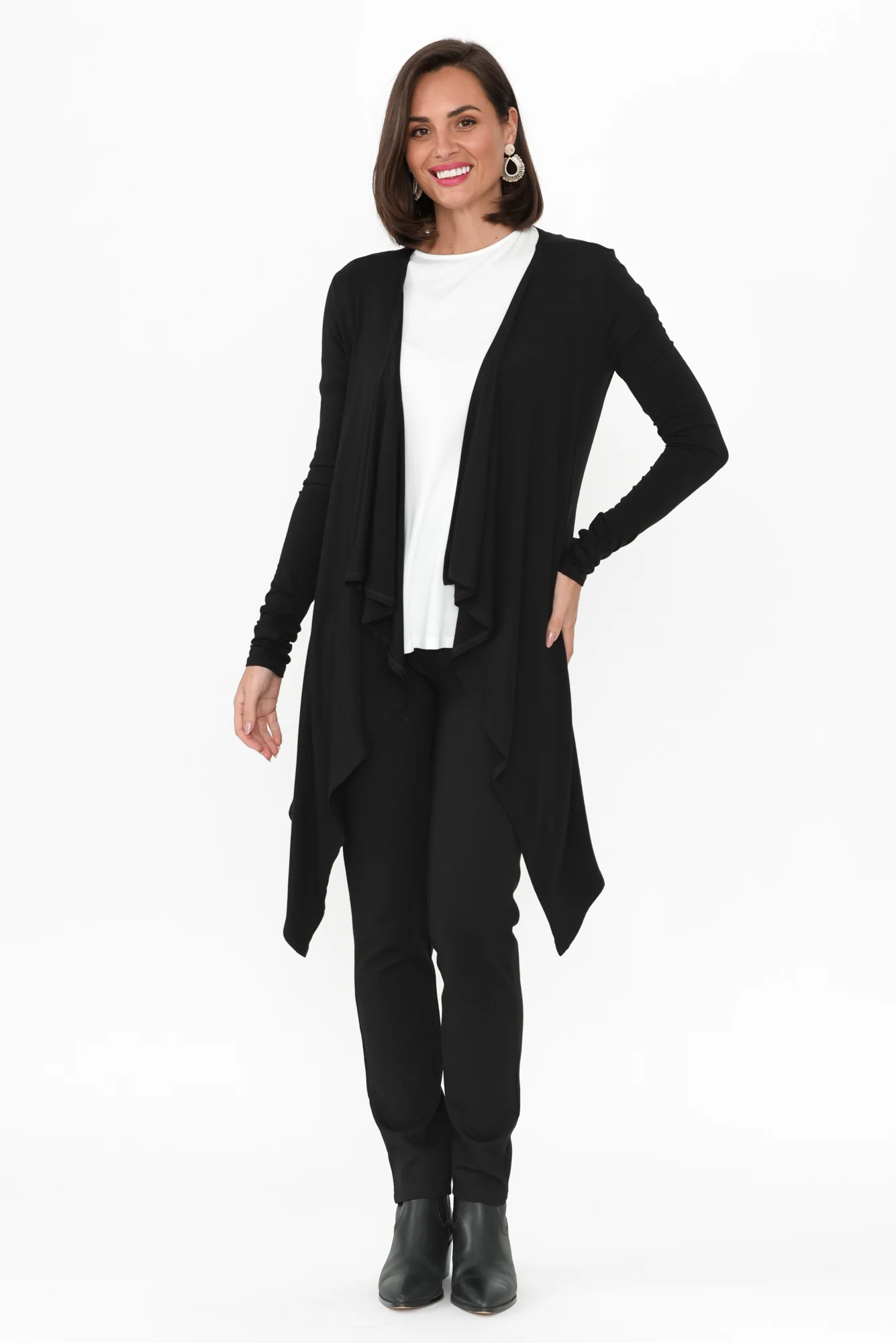 Black Bamboo Waterfall Cardigan - Image 3