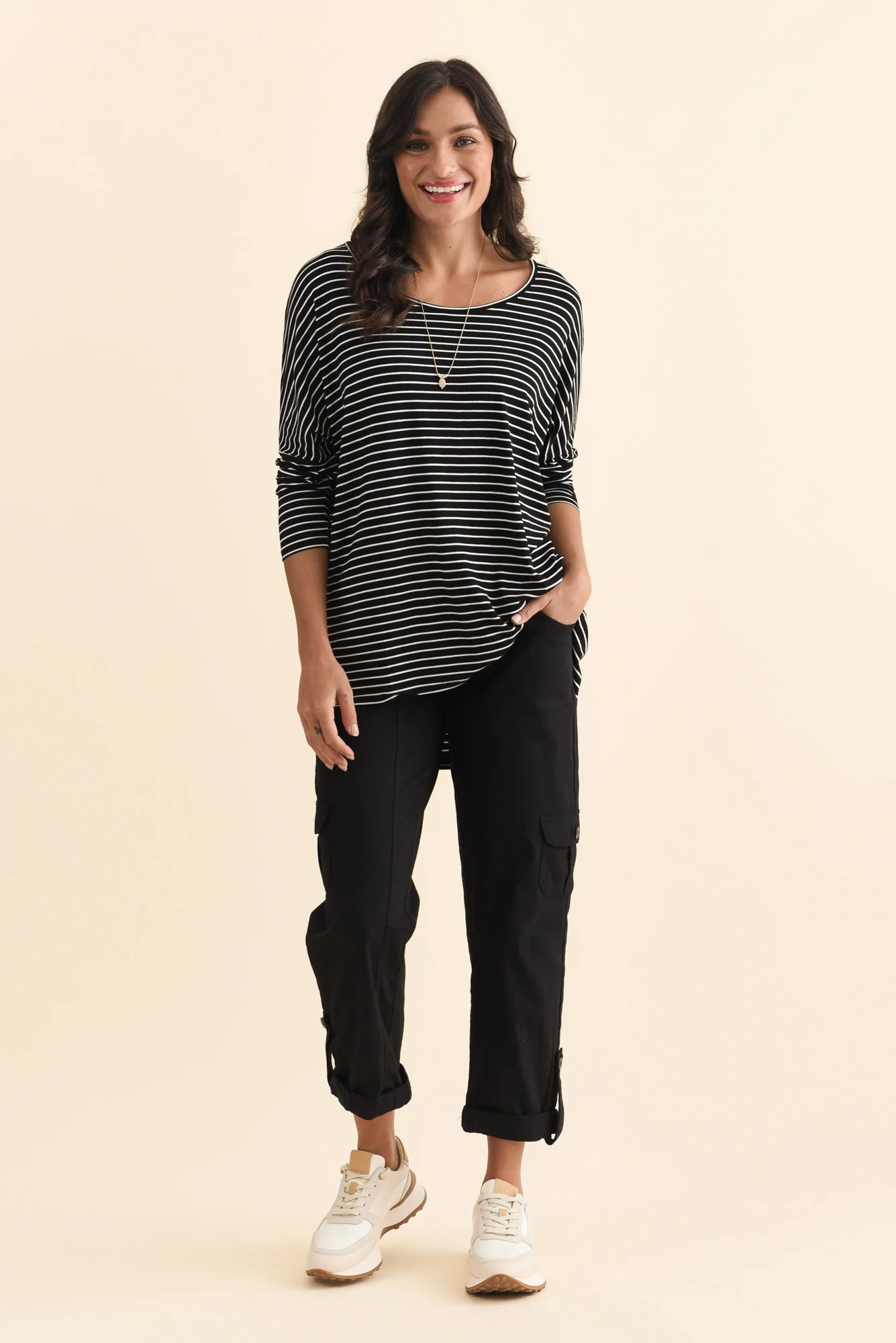 Black Stripe Milan 3/4 Sleeve Top - Image 3