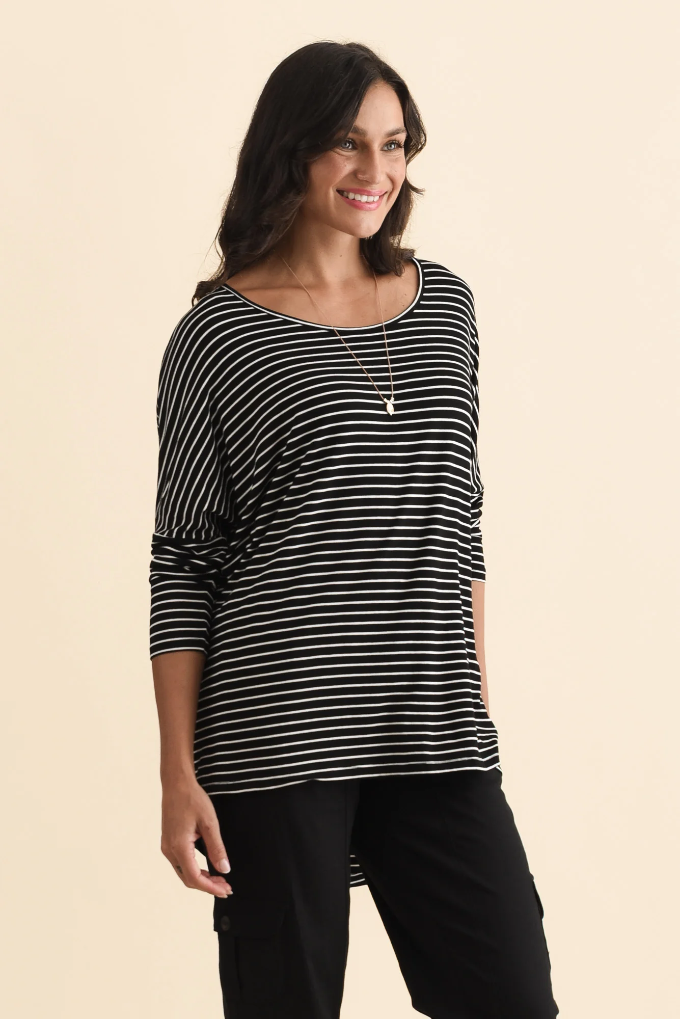Black Stripe Milan 3/4 Sleeve Top - Image 4