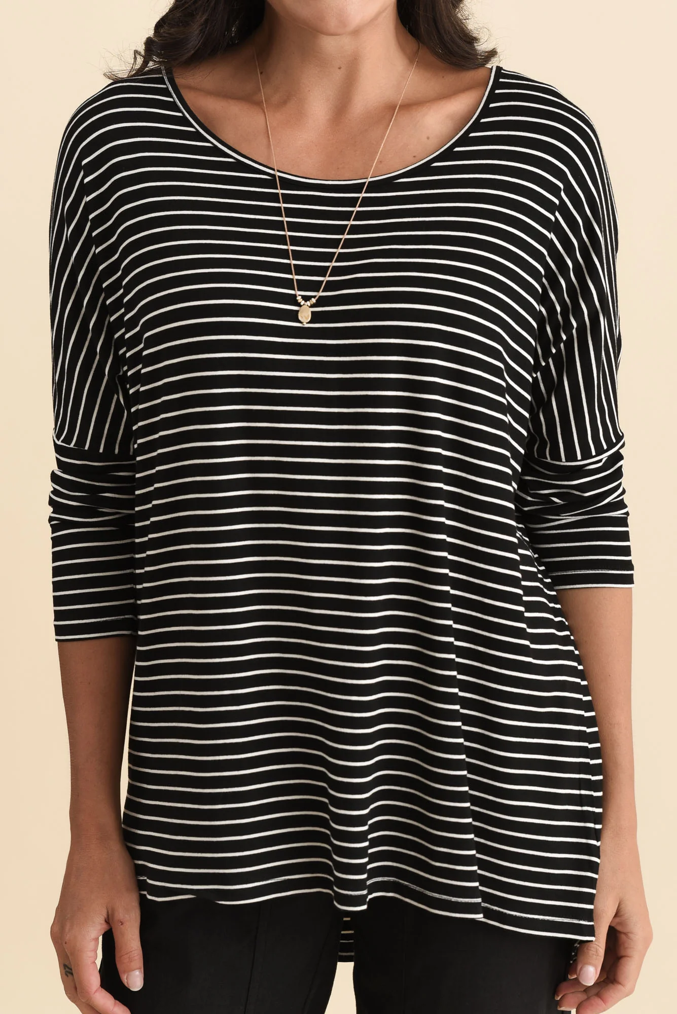 Black Stripe Milan 3/4 Sleeve Top - Image 6