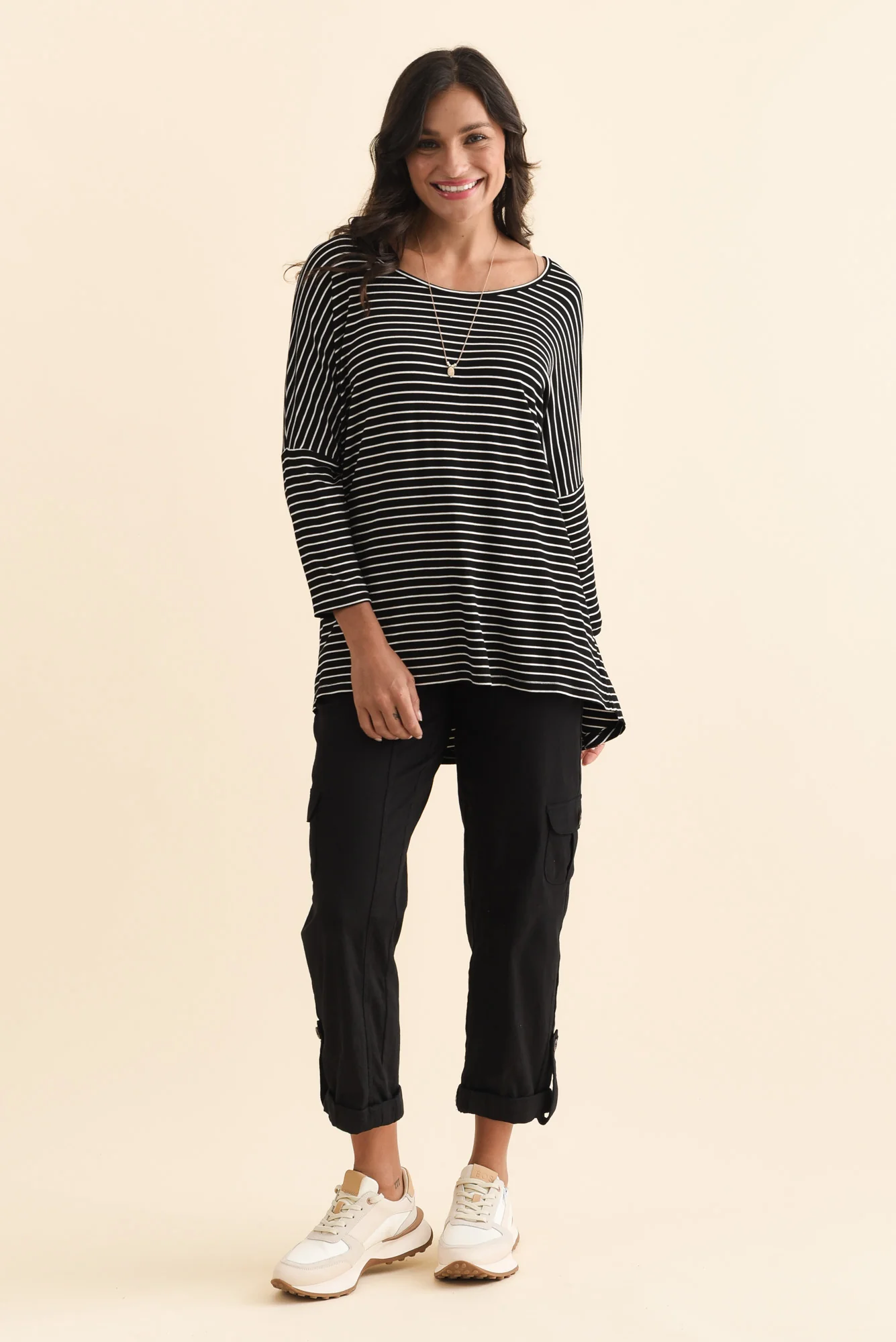 Black Stripe Milan 3/4 Sleeve Top - Image 7