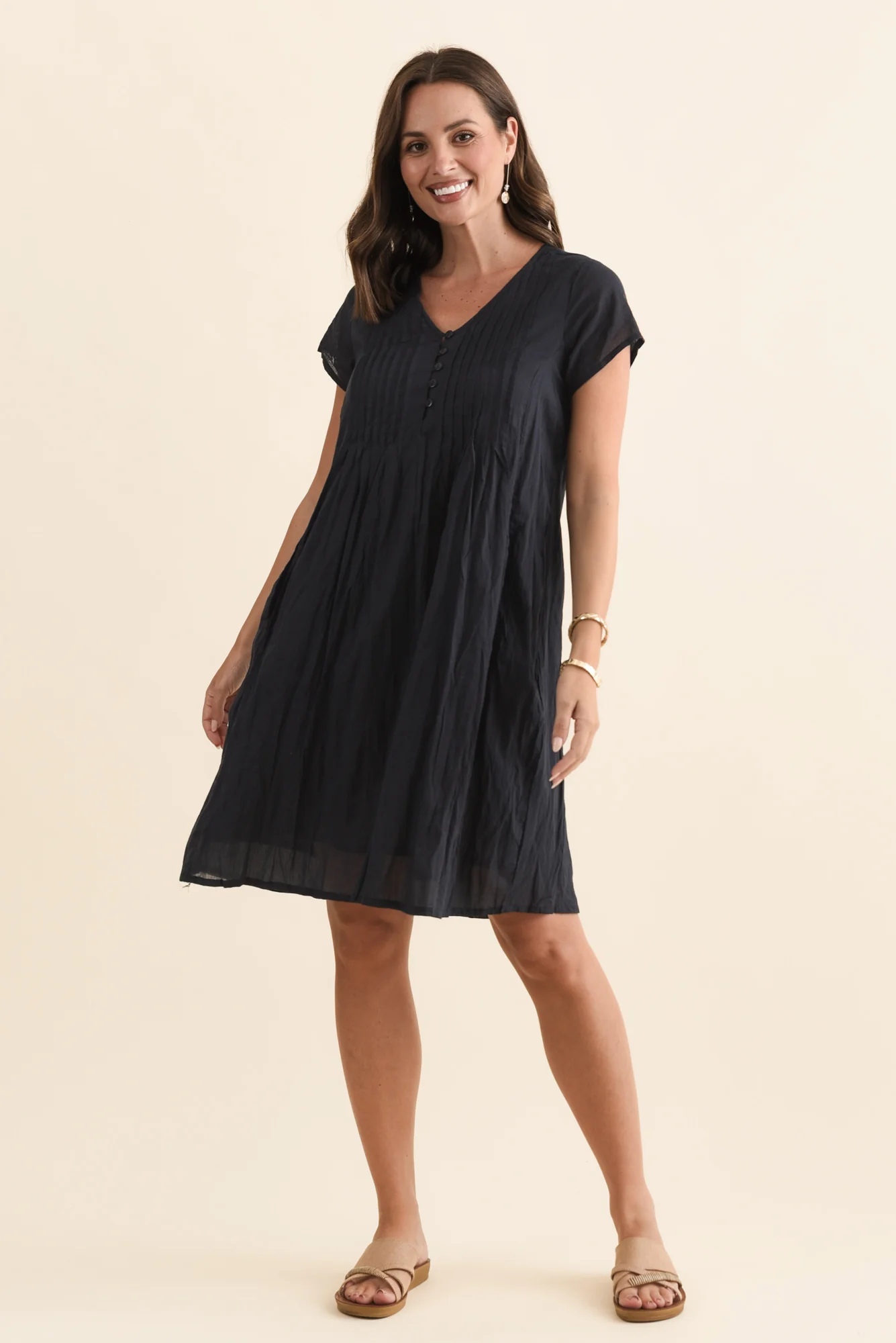 Sabina Navy Crinkle Cotton Dress - Image 3
