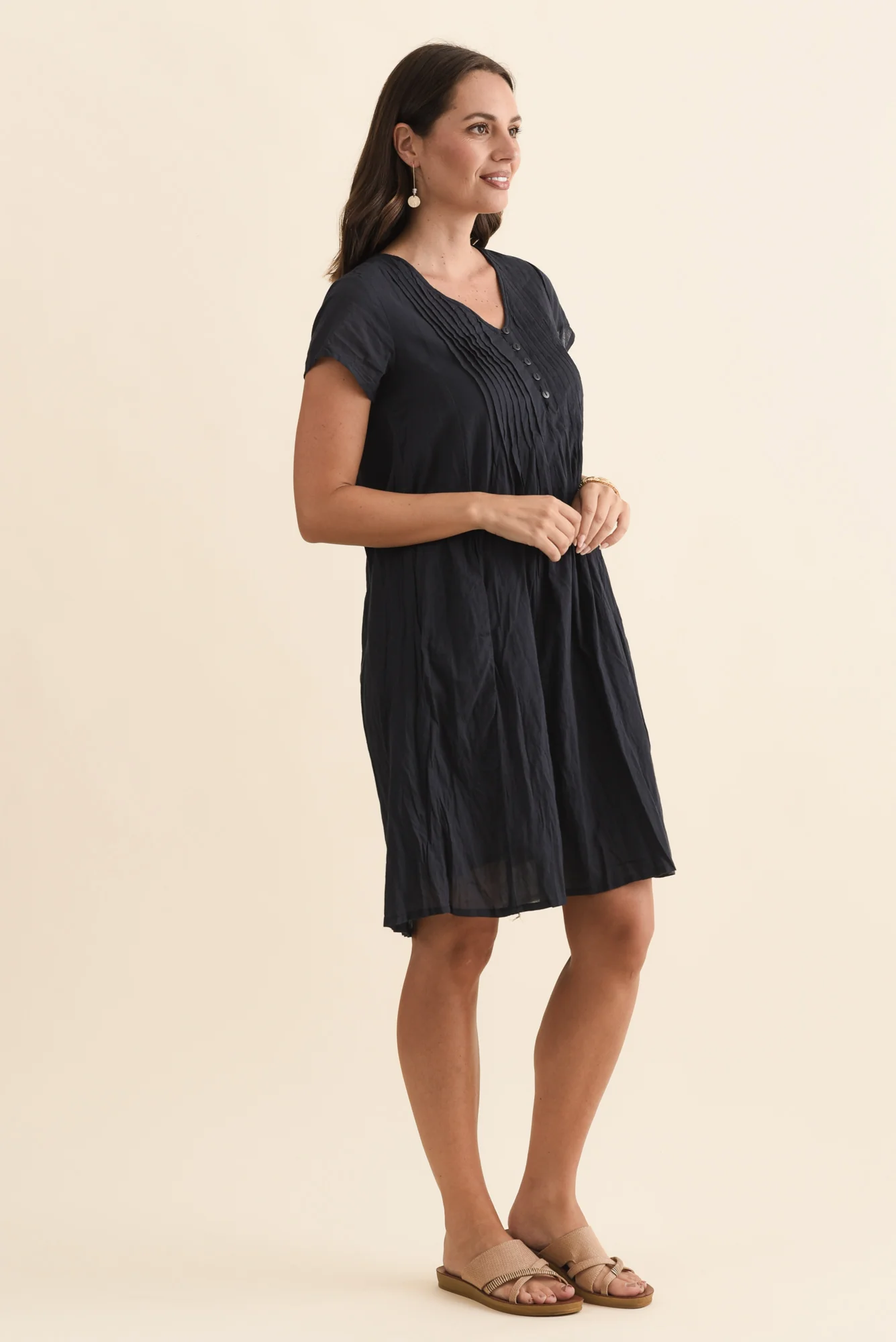Sabina Navy Crinkle Cotton Dress - Image 4