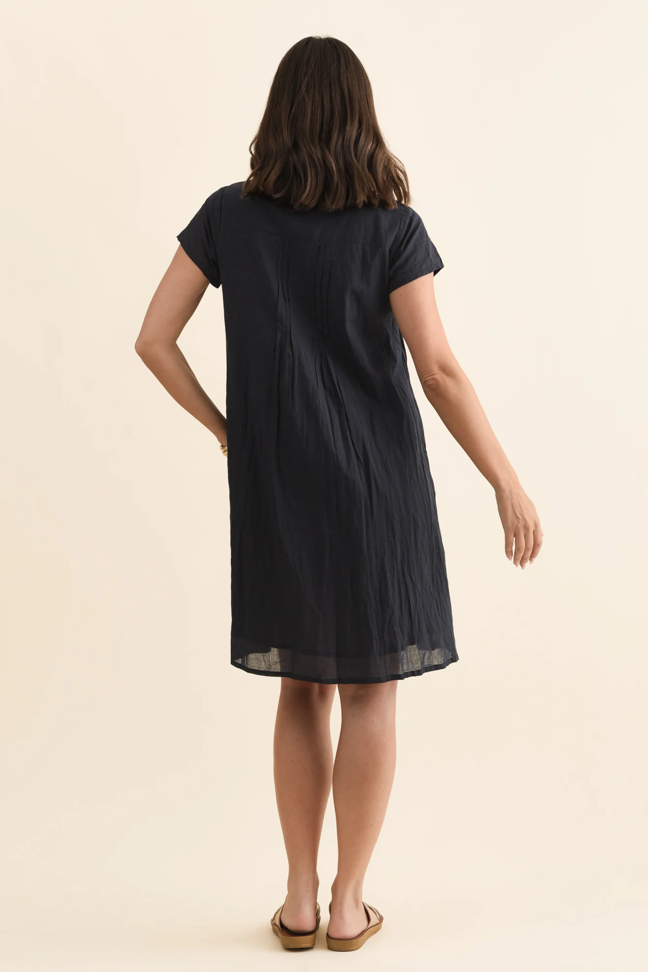 Sabina Navy Crinkle Cotton Dress - Image 5