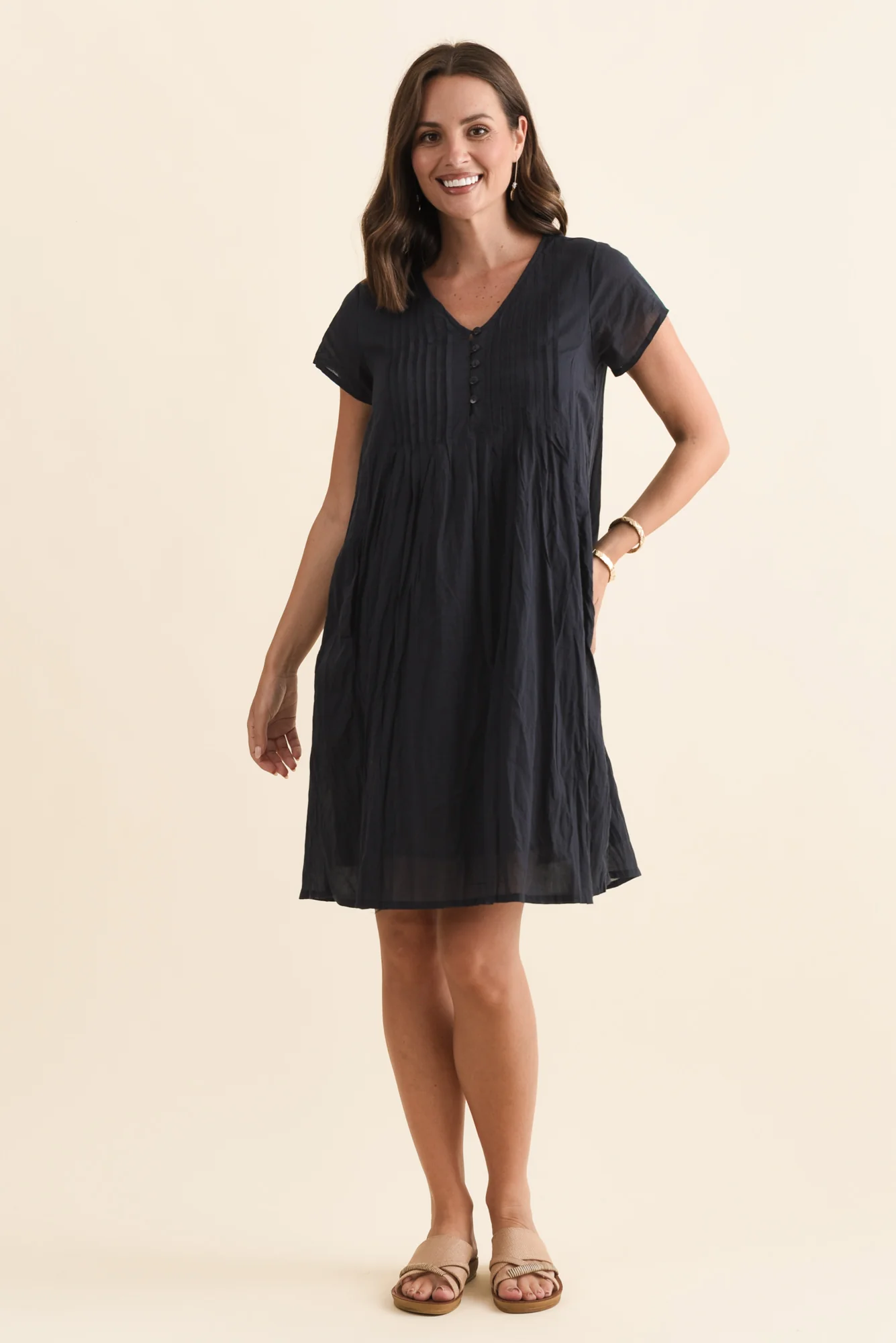 Sabina Navy Crinkle Cotton Dress - Image 7