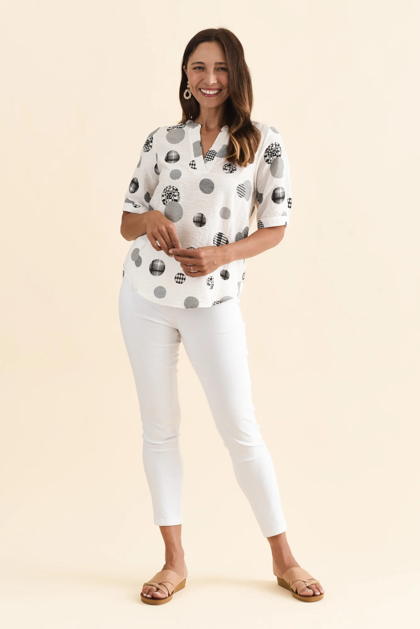 Breigh White Spot V Neck Top - Image 3