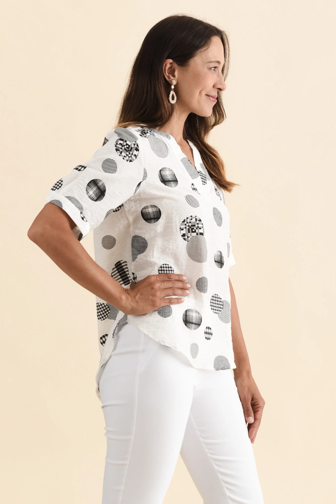 Breigh White Spot V Neck Top - Image 4