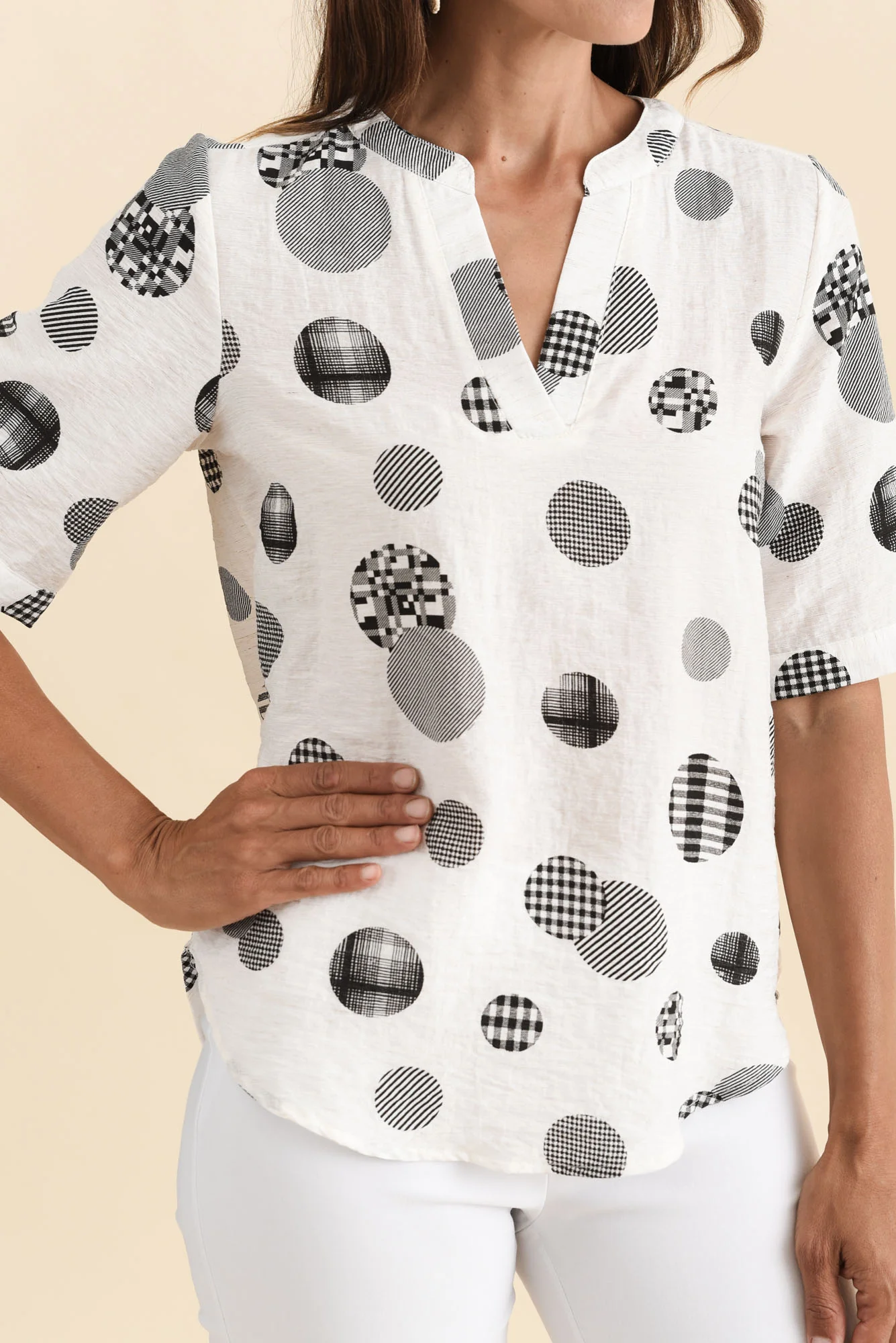 Breigh White Spot V Neck Top - Image 6