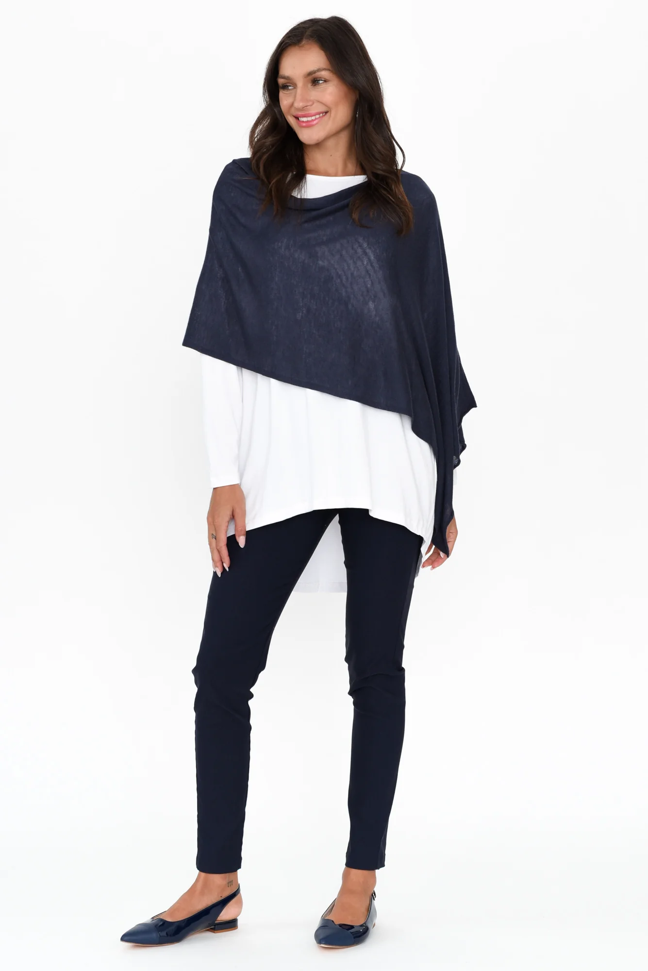 Carrie Navy Cashmere Bamboo Poncho - Image 3