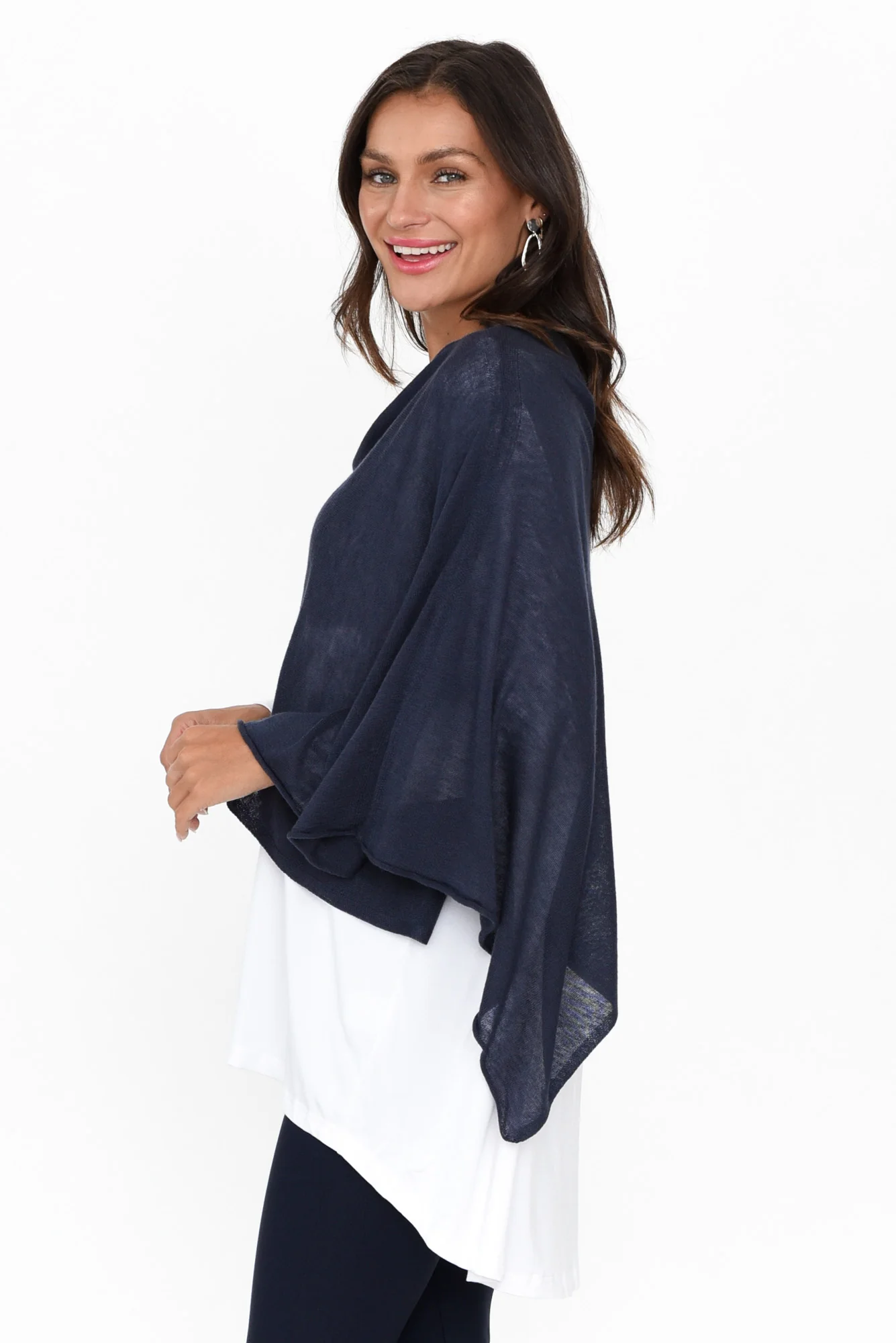 Carrie Navy Cashmere Bamboo Poncho - Image 4
