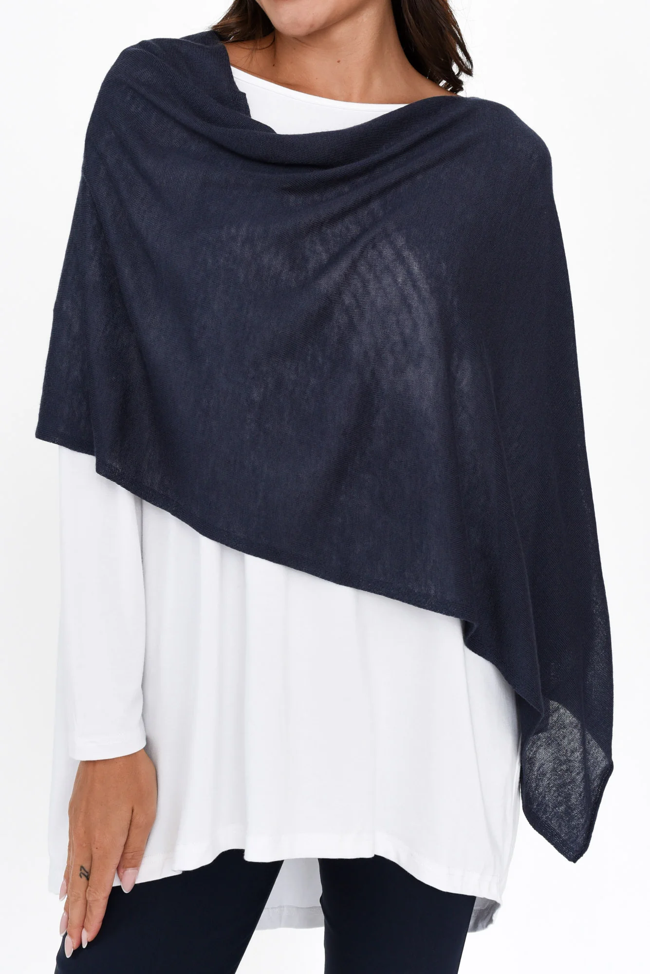 Carrie Navy Cashmere Bamboo Poncho - Image 6