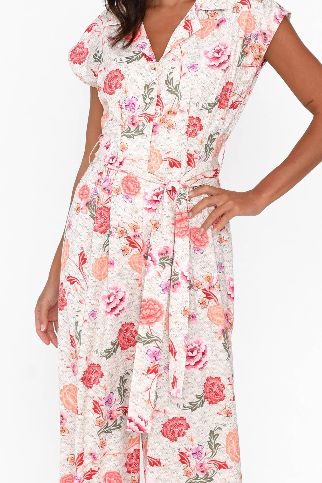 Chiara Pink Bloom Satin Wide Leg Jumpsuit - Image 3