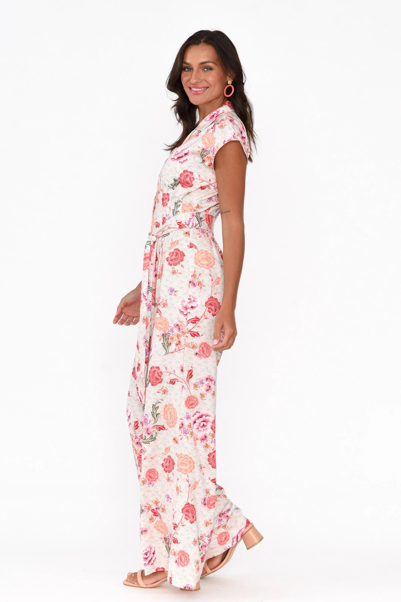 Chiara Pink Bloom Satin Wide Leg Jumpsuit - Image 4