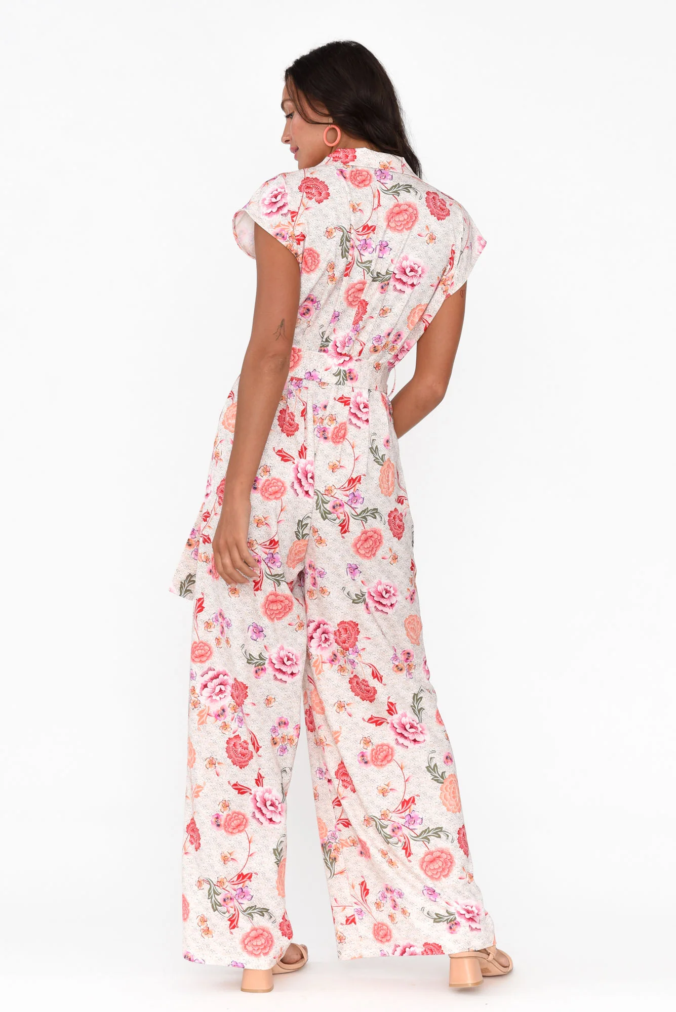 Chiara Pink Bloom Satin Wide Leg Jumpsuit - Image 5