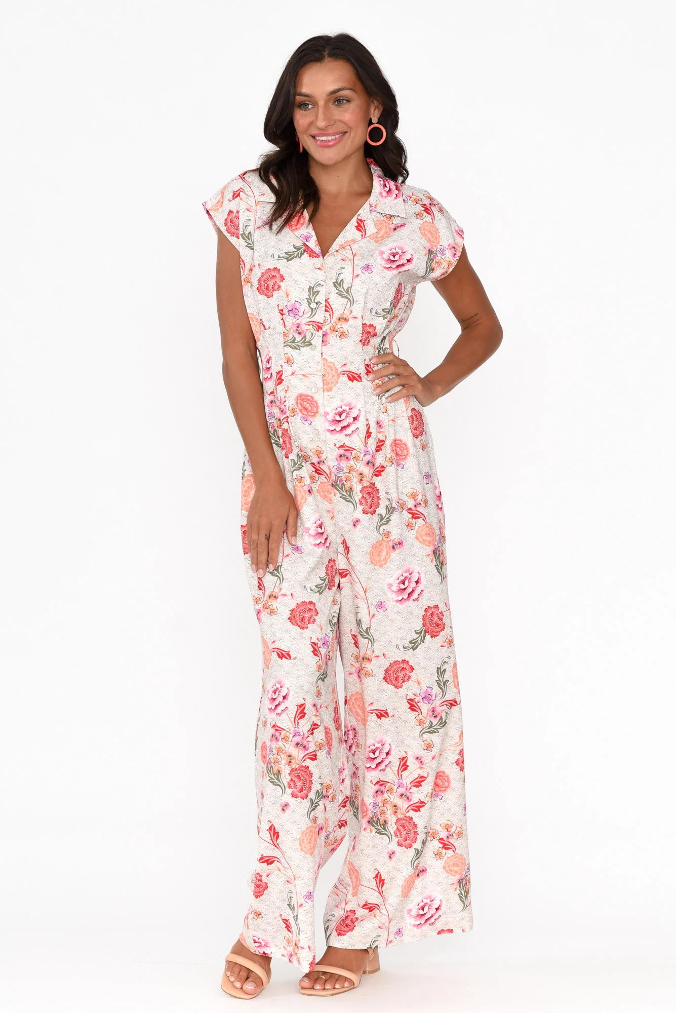 Chiara Pink Bloom Satin Wide Leg Jumpsuit - Image 6