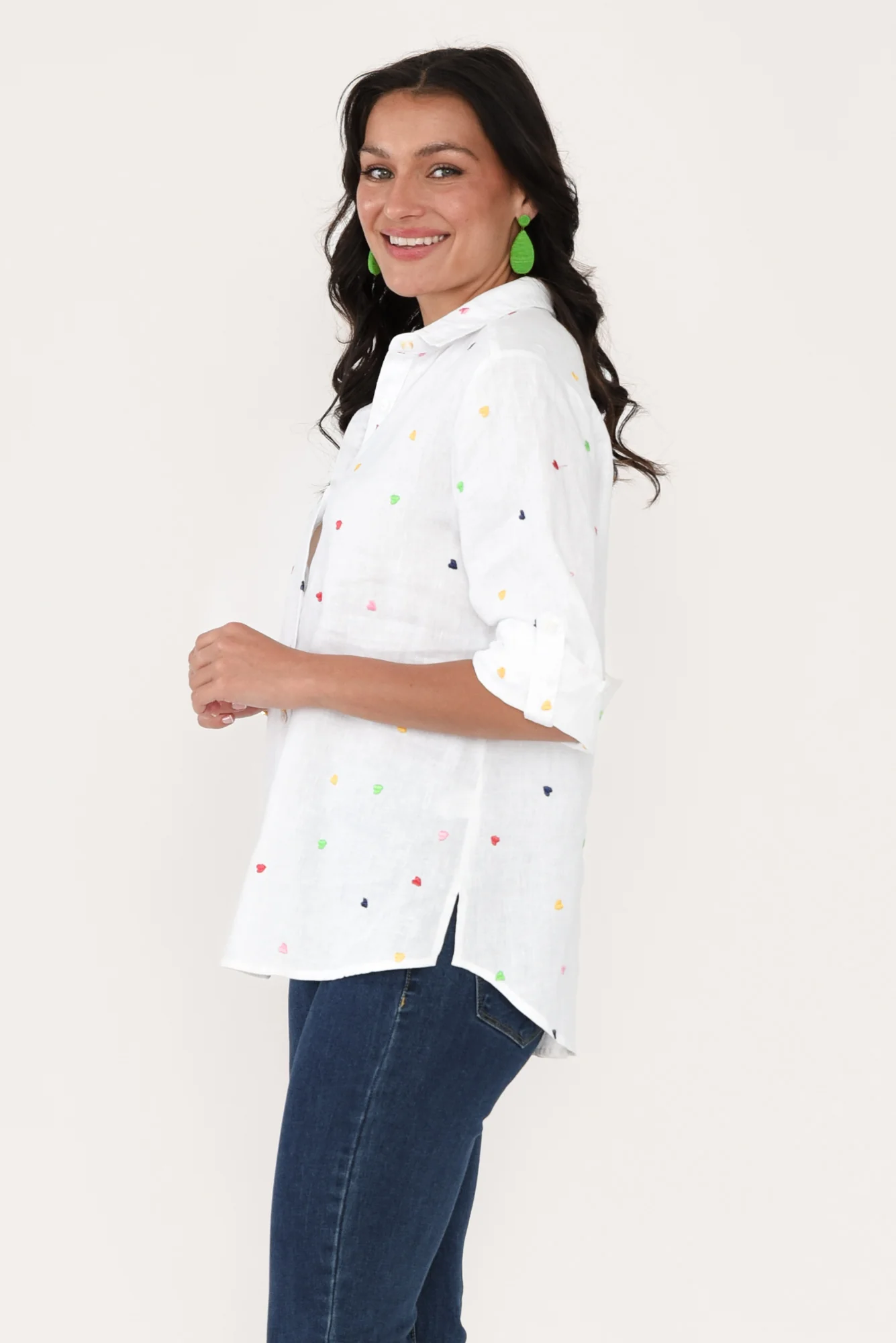 Chloe White Heart Linen Shirt - Image 3