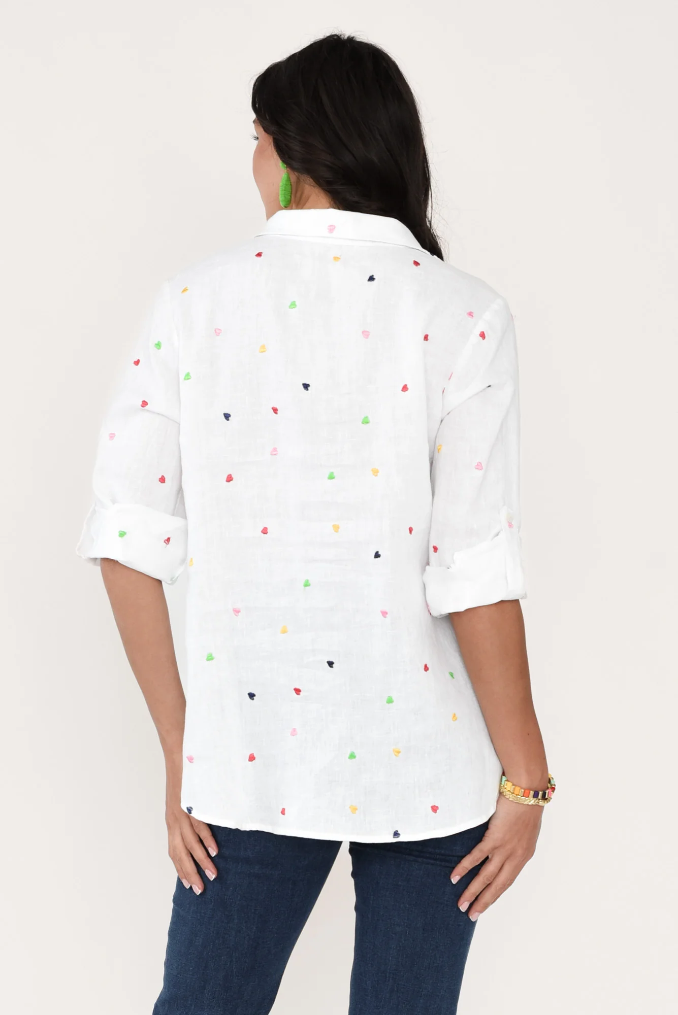 Chloe White Heart Linen Shirt - Image 4